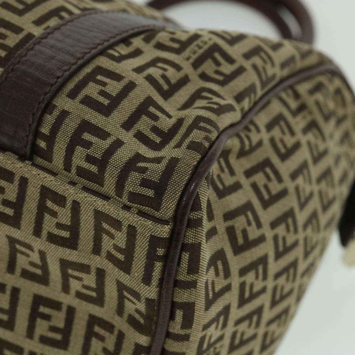 FENDI Zucchino Canvas Boston Bag Leather Beige yk8979