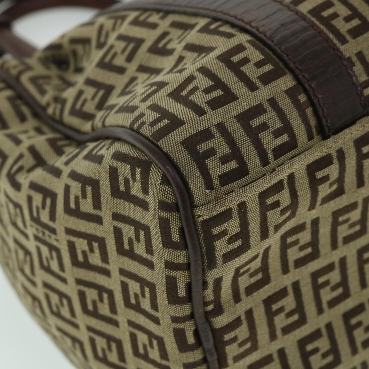 FENDI Zucchino Canvas Boston Bag Leather Beige yk8979