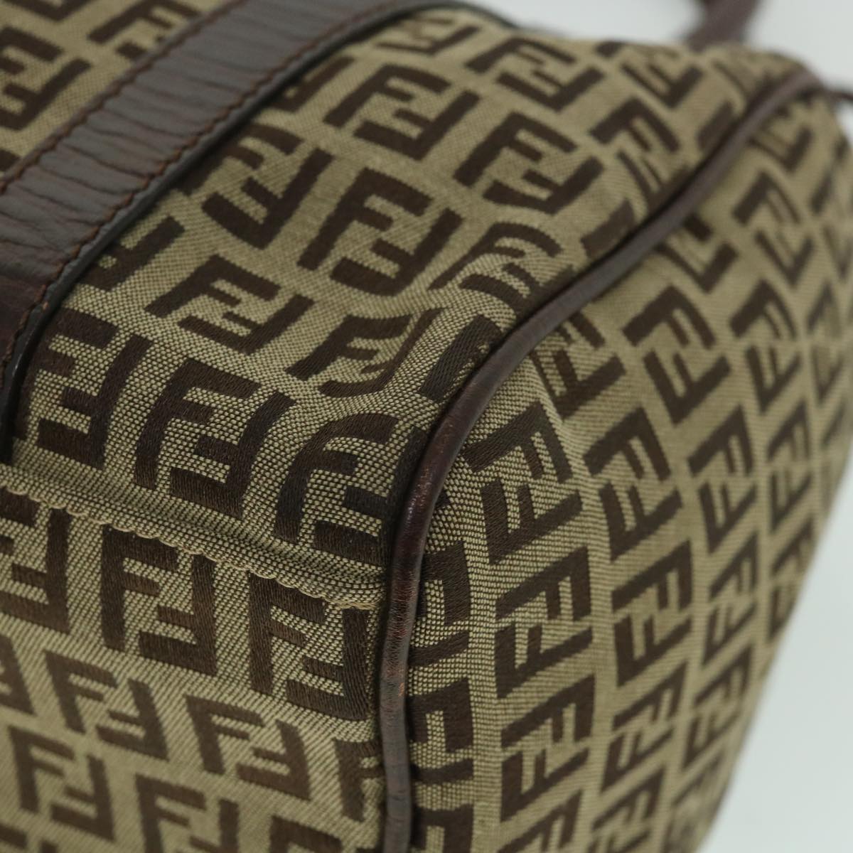 FENDI Zucchino Canvas Boston Bag Leather Beige yk8979