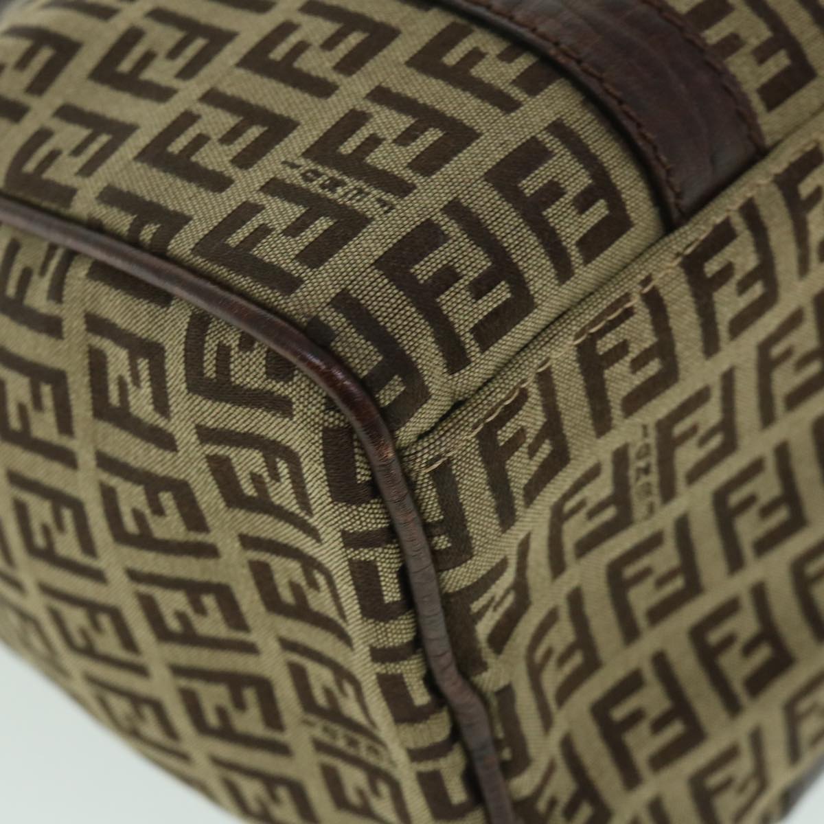 FENDI Zucchino Canvas Boston Bag Leather Beige yk8979