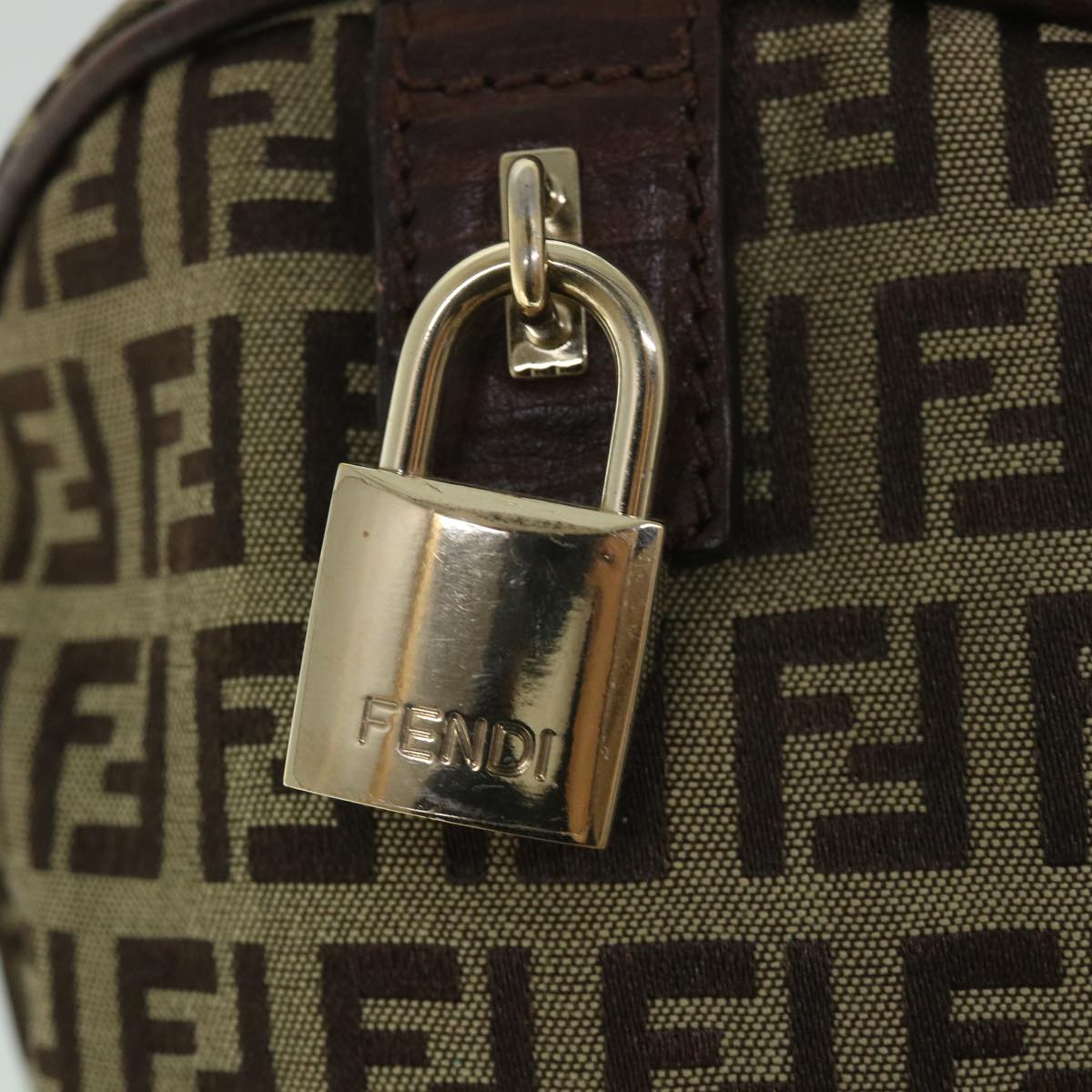 FENDI Zucchino Canvas Boston Bag Leather Beige yk8979