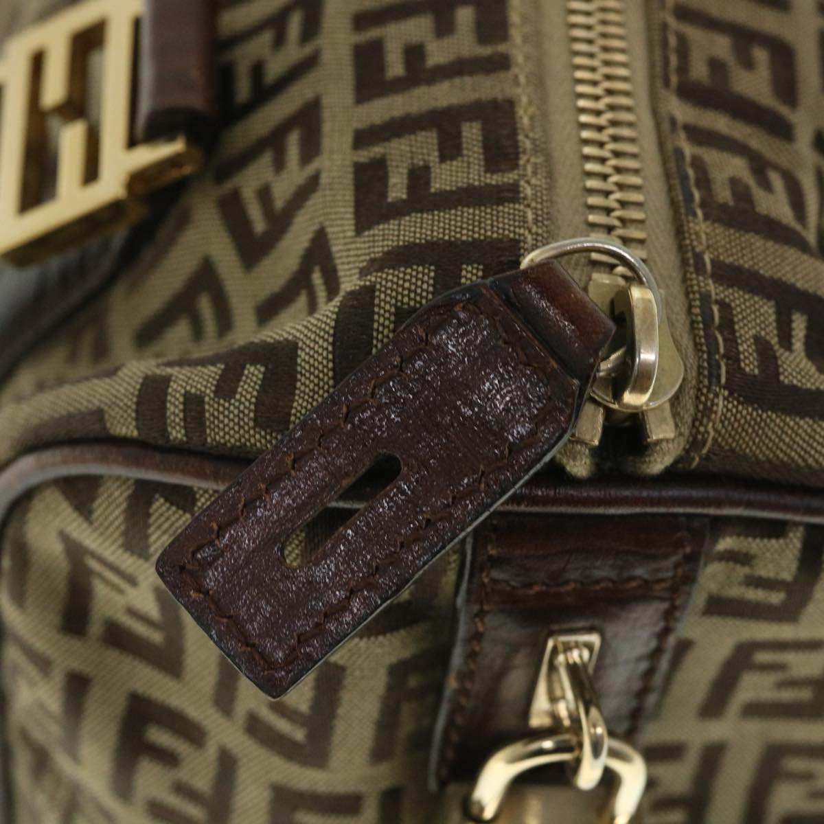 FENDI Zucchino Canvas Boston Bag Leather Beige yk8979