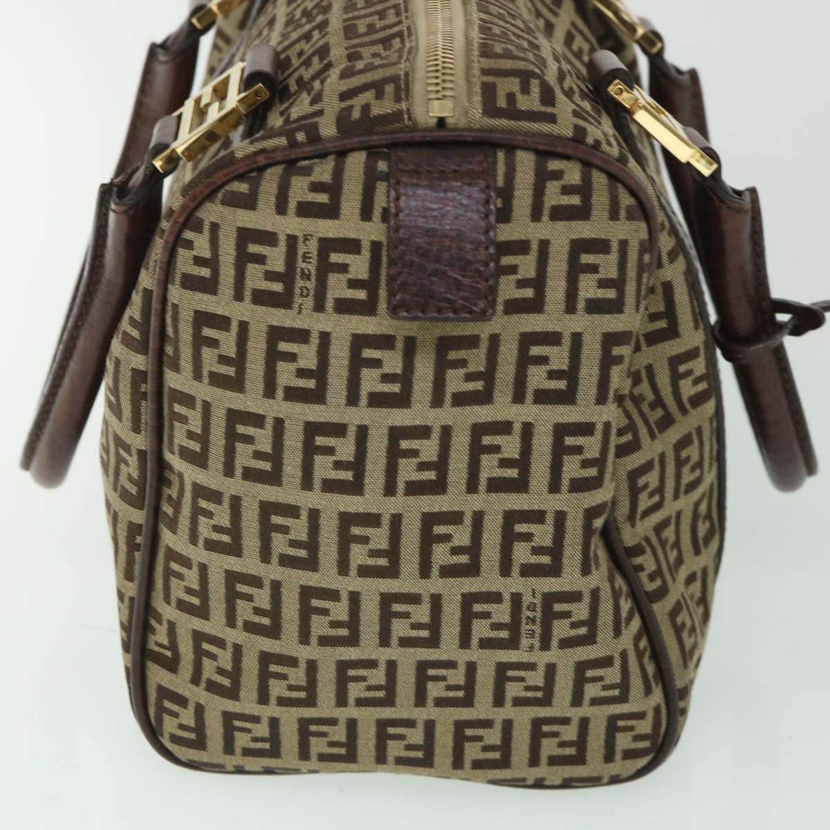 FENDI Zucchino Canvas Boston Bag Leather Beige yk8979