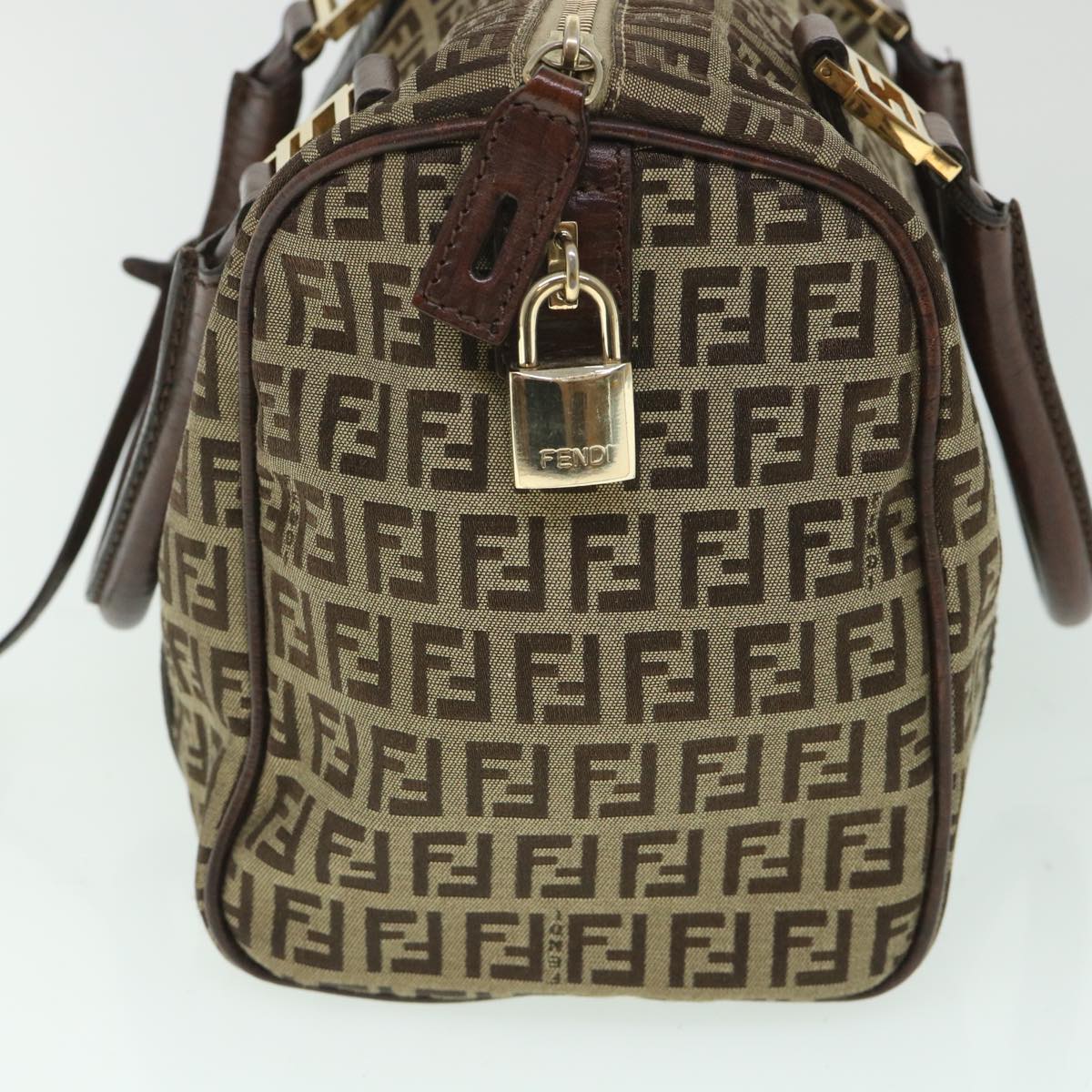 FENDI Zucchino Canvas Boston Bag Leather Beige yk8979
