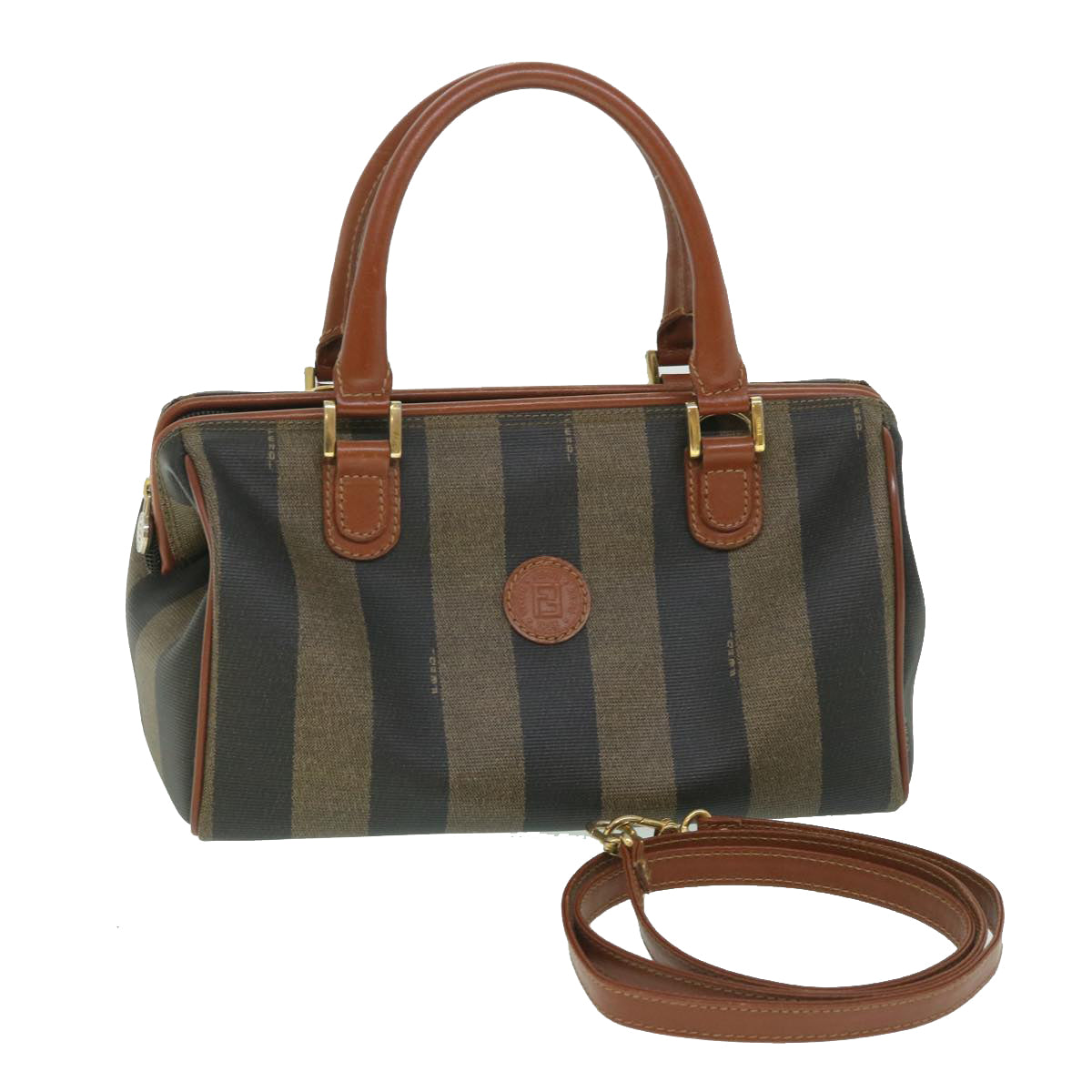 FENDI Pecan Canvas Hand Bag 2way Black Brown yk8994