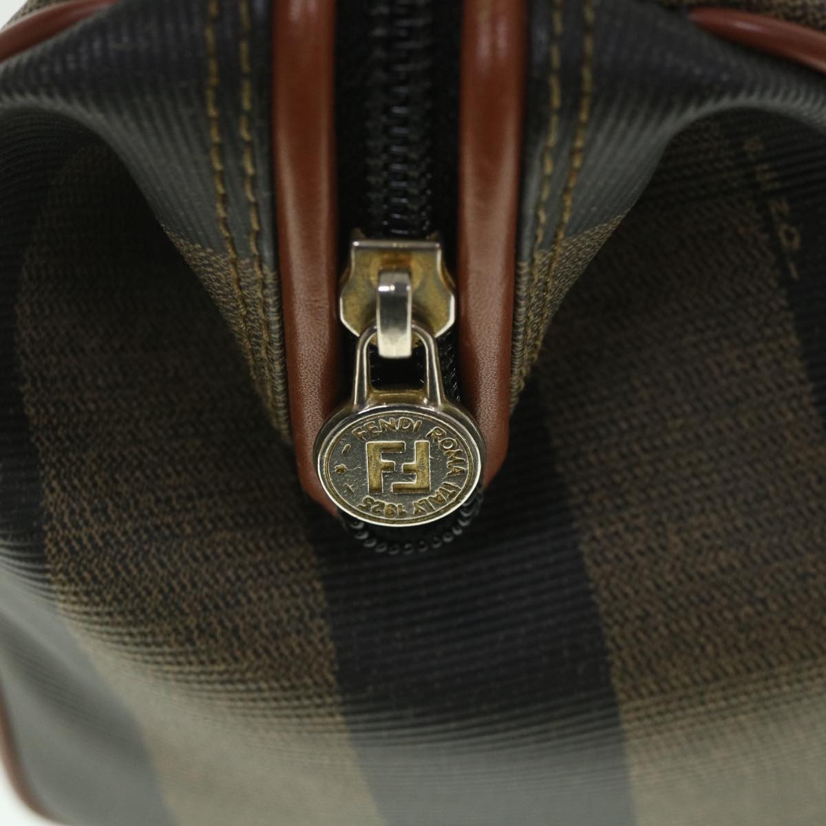 FENDI Pecan Canvas Hand Bag 2way Black Brown yk8994