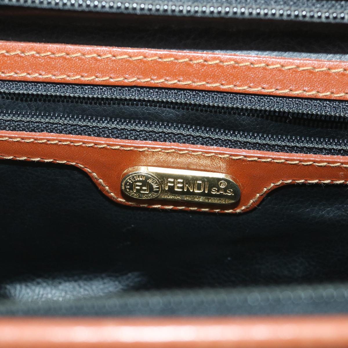 FENDI Pecan Canvas Hand Bag 2way Black Brown yk8994