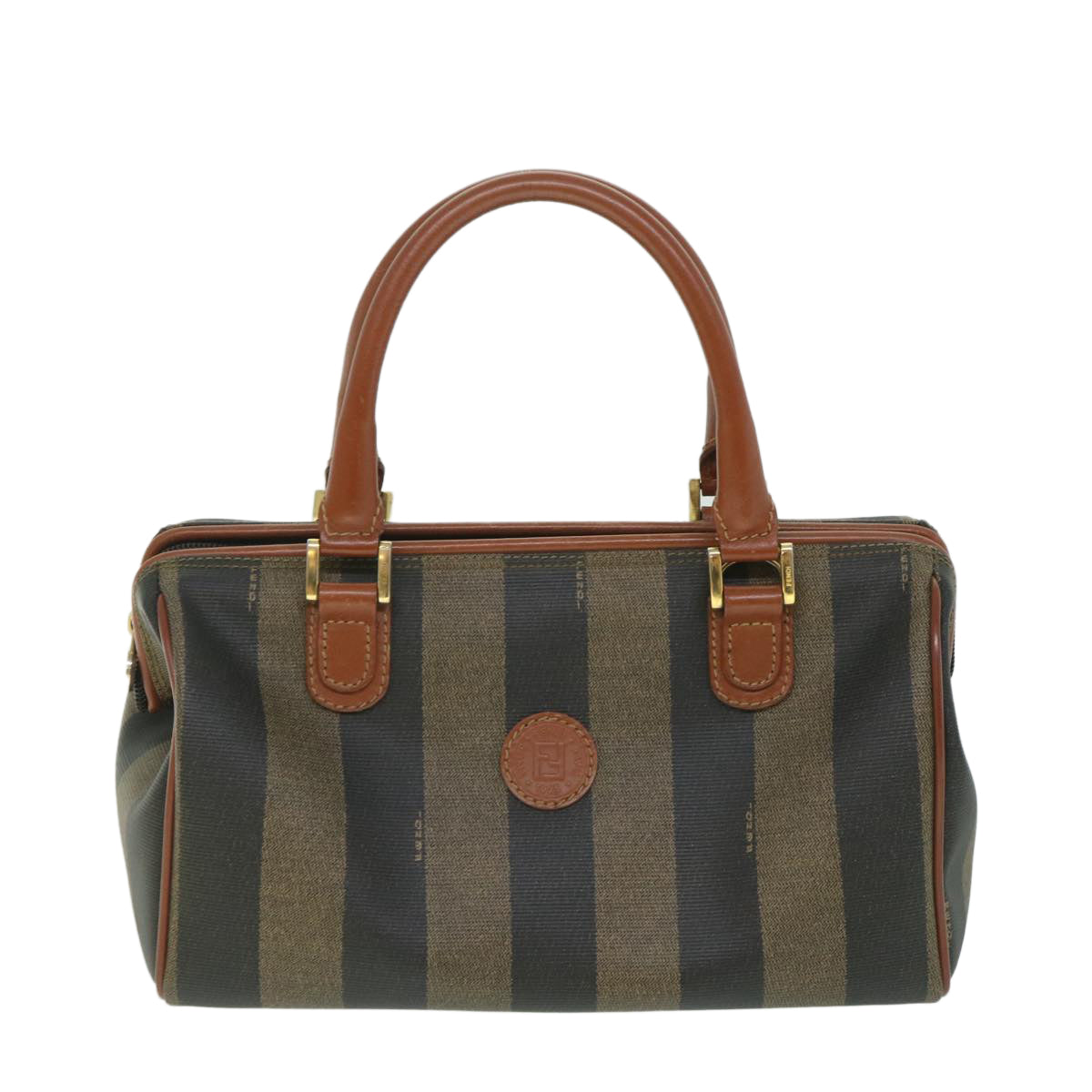 FENDI Pecan Canvas Hand Bag 2way Black Brown yk8994
