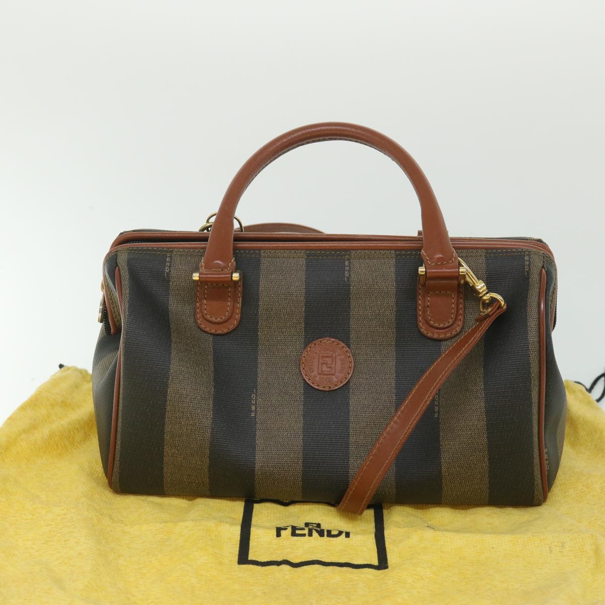 FENDI Pecan Canvas Hand Bag 2way Black Brown yk8994