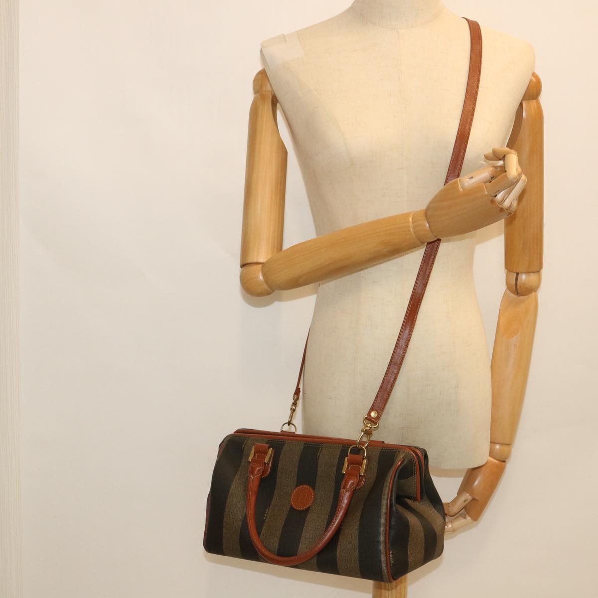 FENDI Pecan Canvas Hand Bag 2way Black Brown yk8994