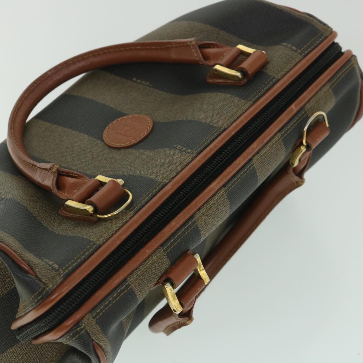FENDI Pecan Canvas Hand Bag 2way Black Brown yk8994
