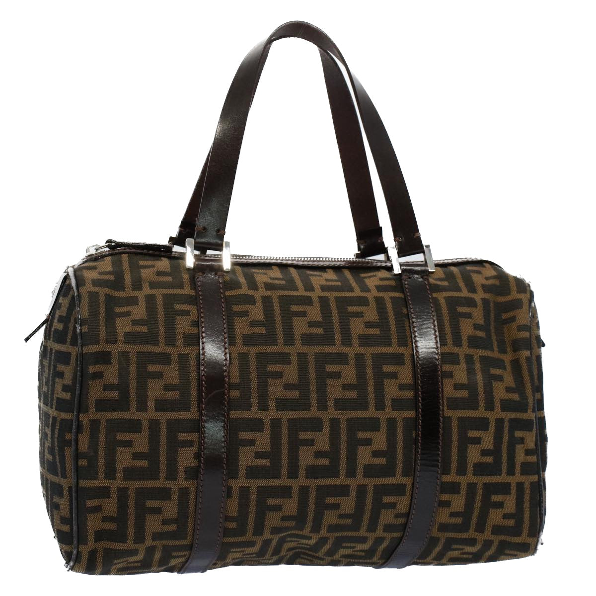 FENDI Zucca Canvas Boston Bag Leather Black Brown 2119 16327 089 yk9006