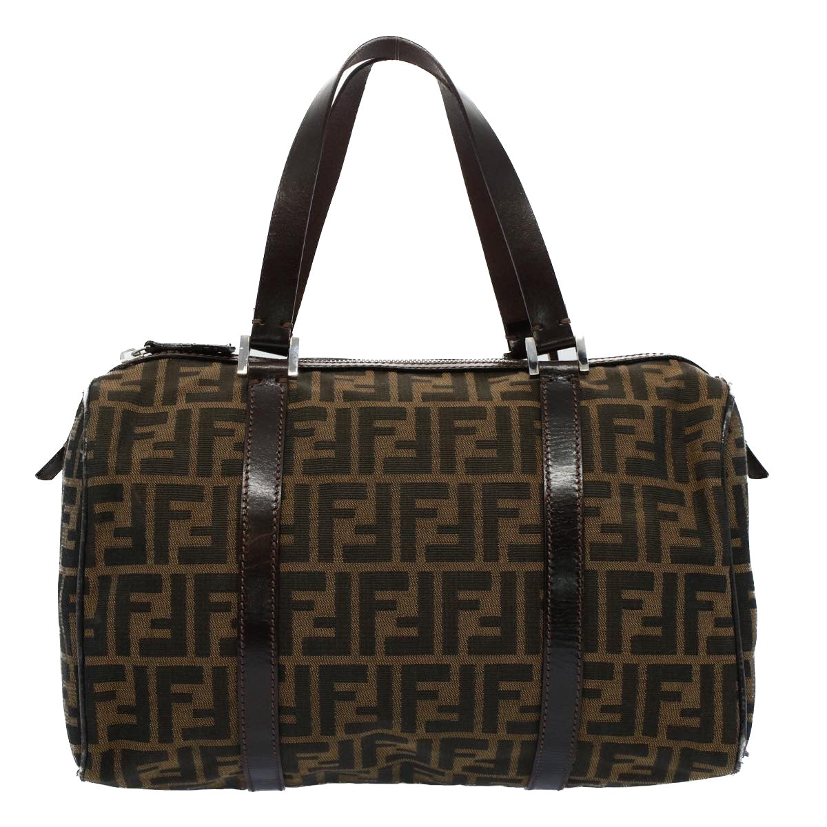 FENDI Zucca Canvas Boston Bag Leather Black Brown 2119 16327 089 yk9006