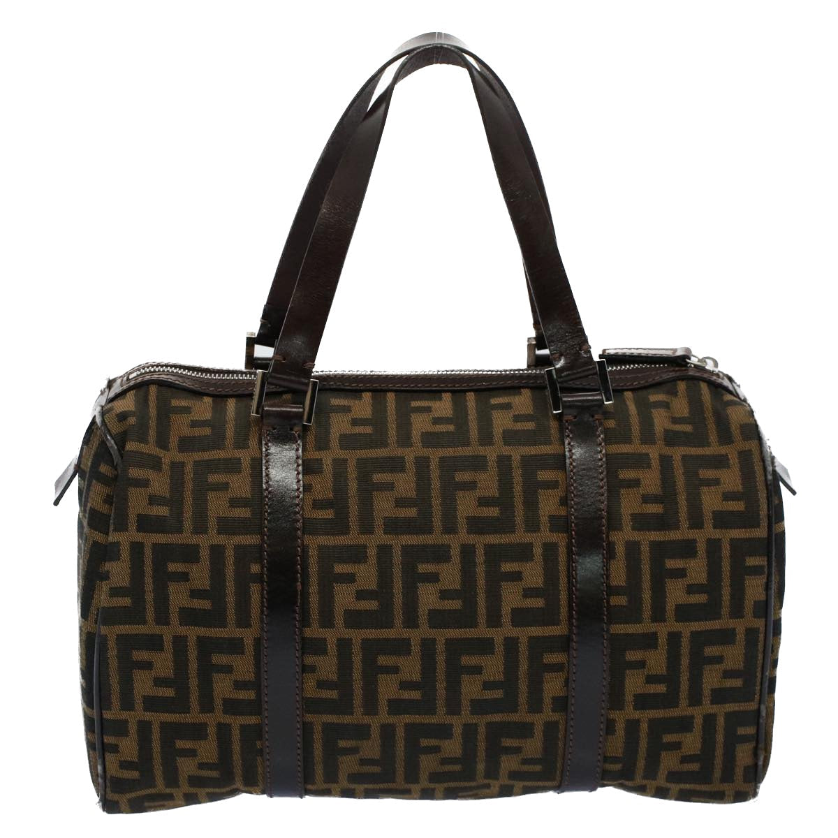 FENDI Zucca Canvas Boston Bag Leather Black Brown 2119 16327 089 yk9006