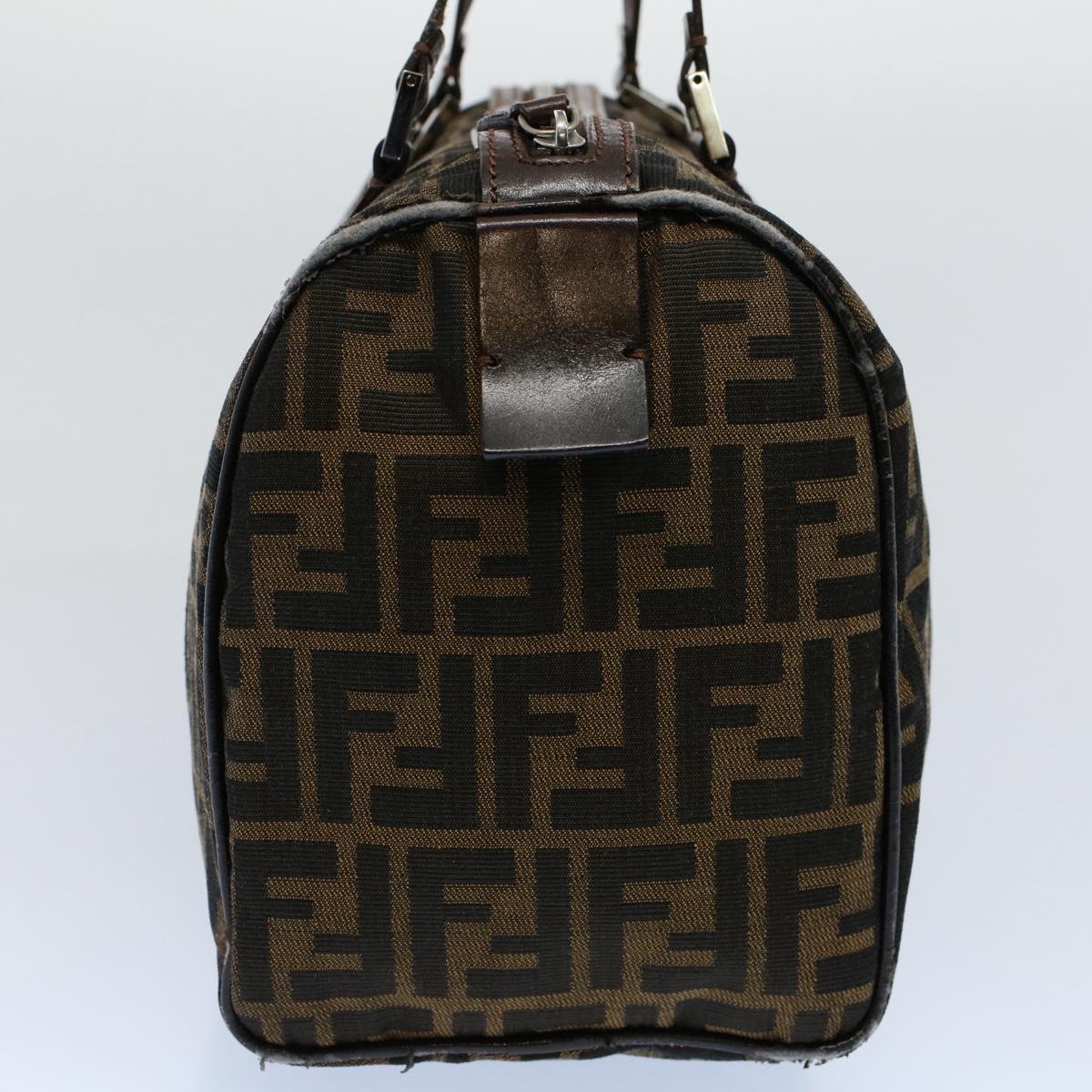 FENDI Zucca Canvas Boston Bag Leather Black Brown 2119 16327 089 yk9006