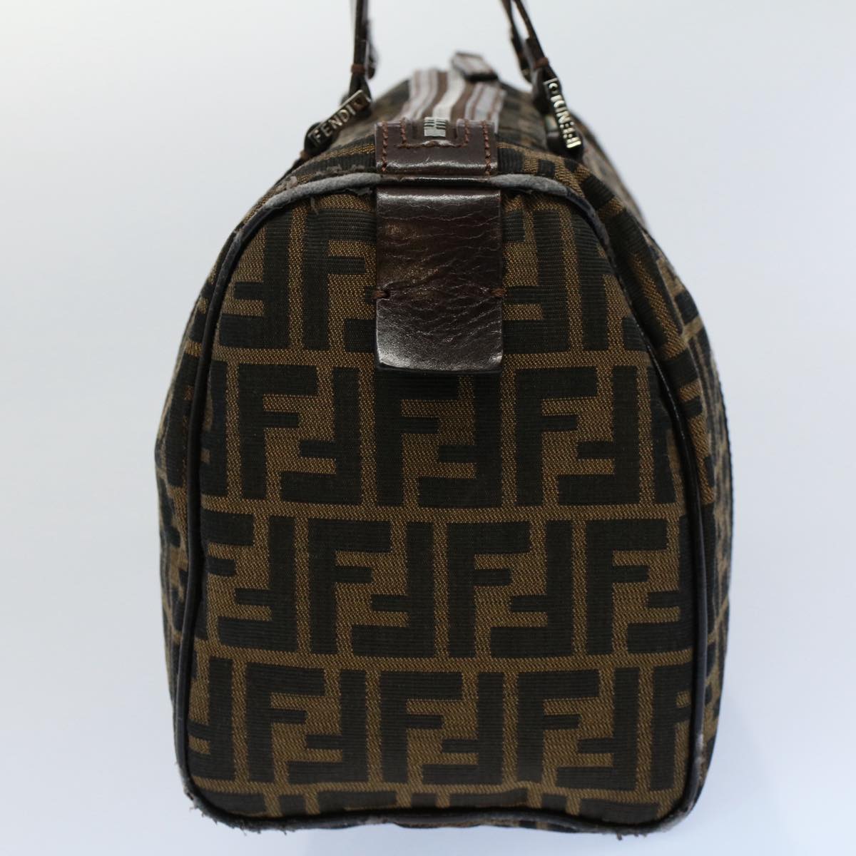 FENDI Zucca Canvas Boston Bag Leather Black Brown 2119 16327 089 yk9006