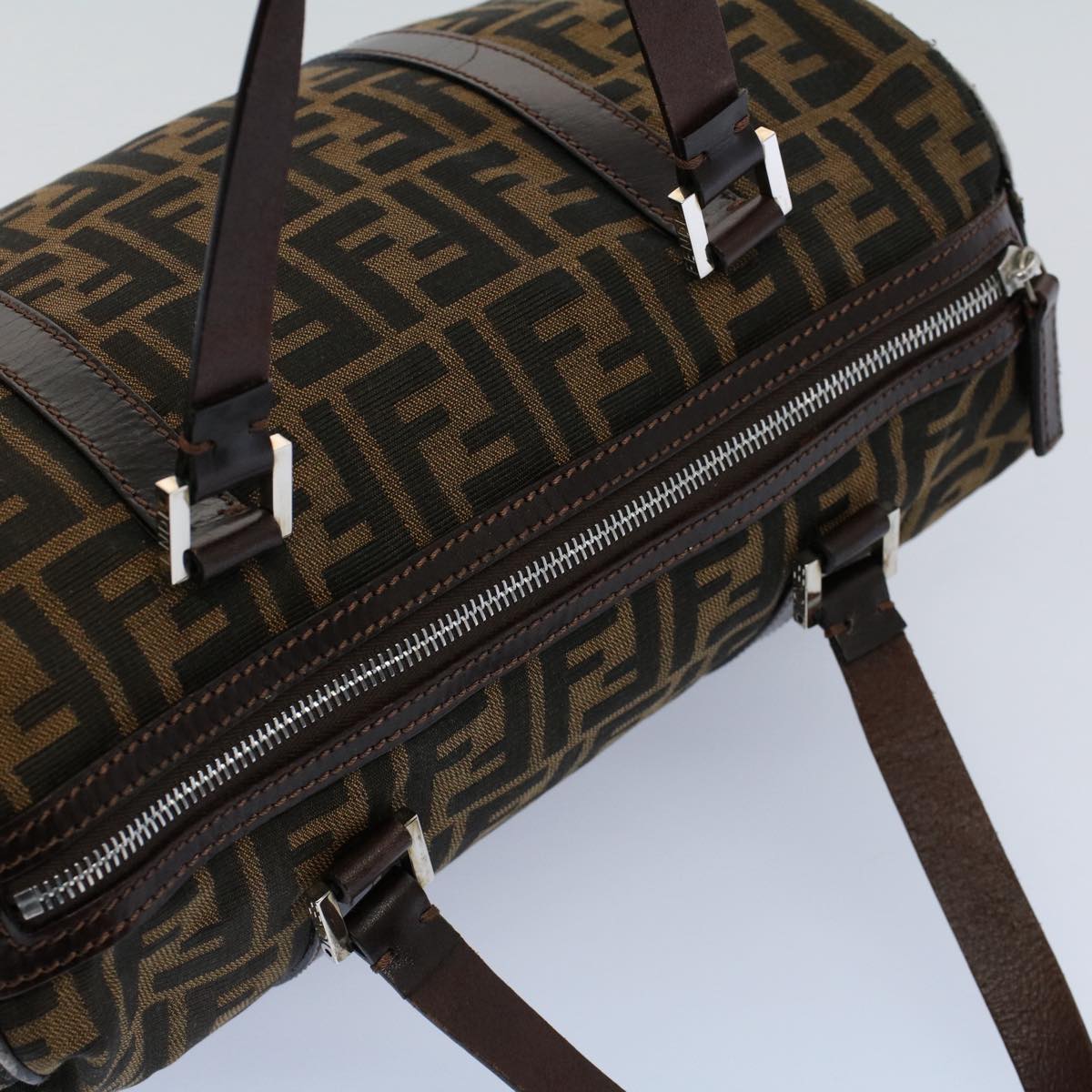 FENDI Zucca Canvas Boston Bag Leather Black Brown 2119 16327 089 yk9006