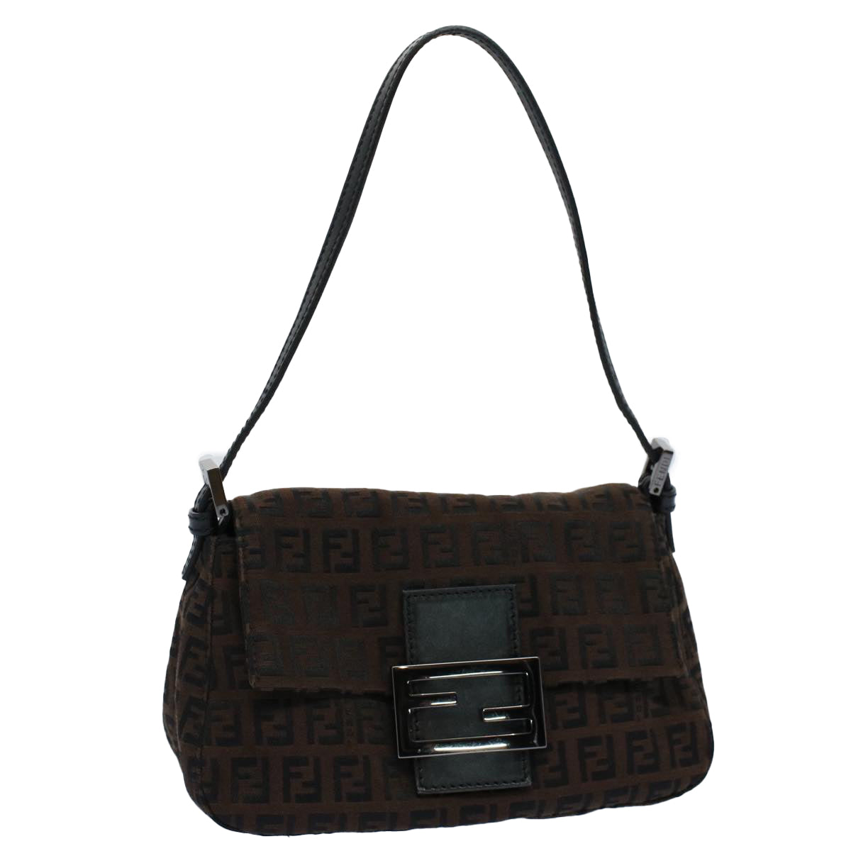 FENDI Zucchino Canvas Mini Mamma Baguette Shoulder Bag Brown yk9034