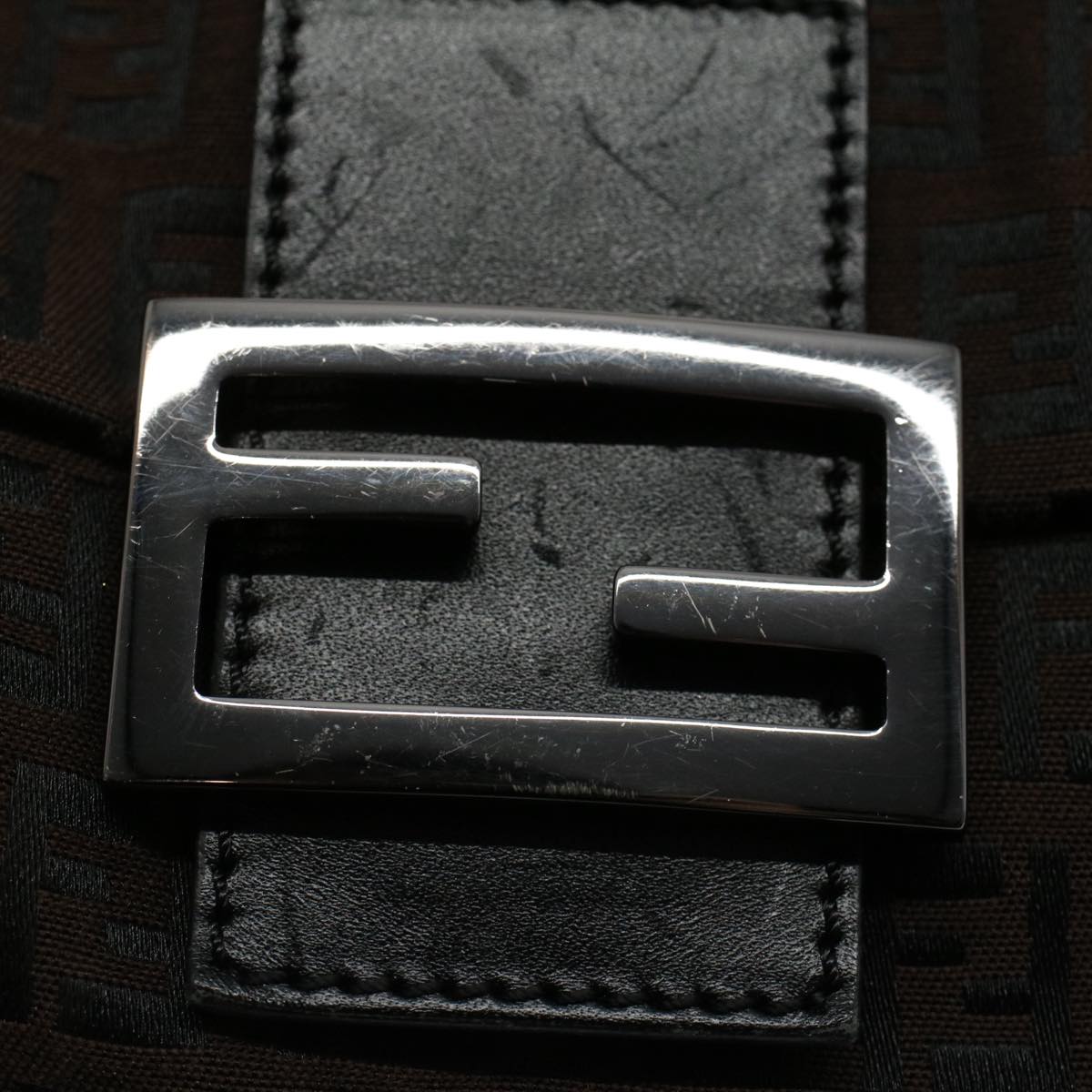 FENDI Zucchino Canvas Mini Mamma Baguette Shoulder Bag Brown yk9034