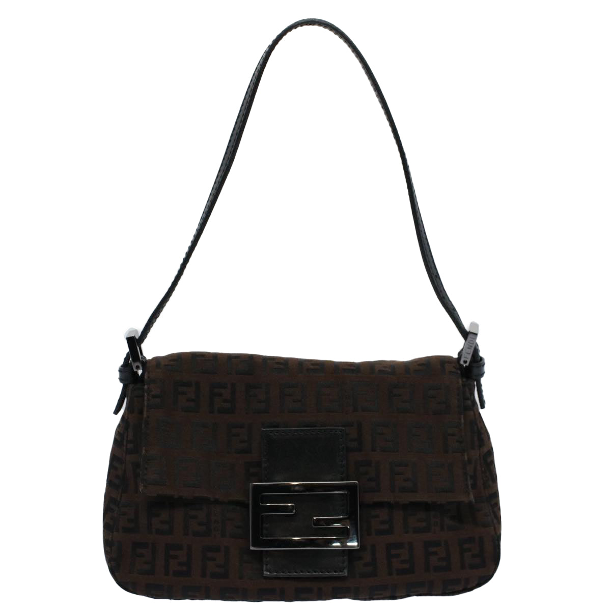FENDI Zucchino Canvas Mini Mamma Baguette Shoulder Bag Brown yk9034