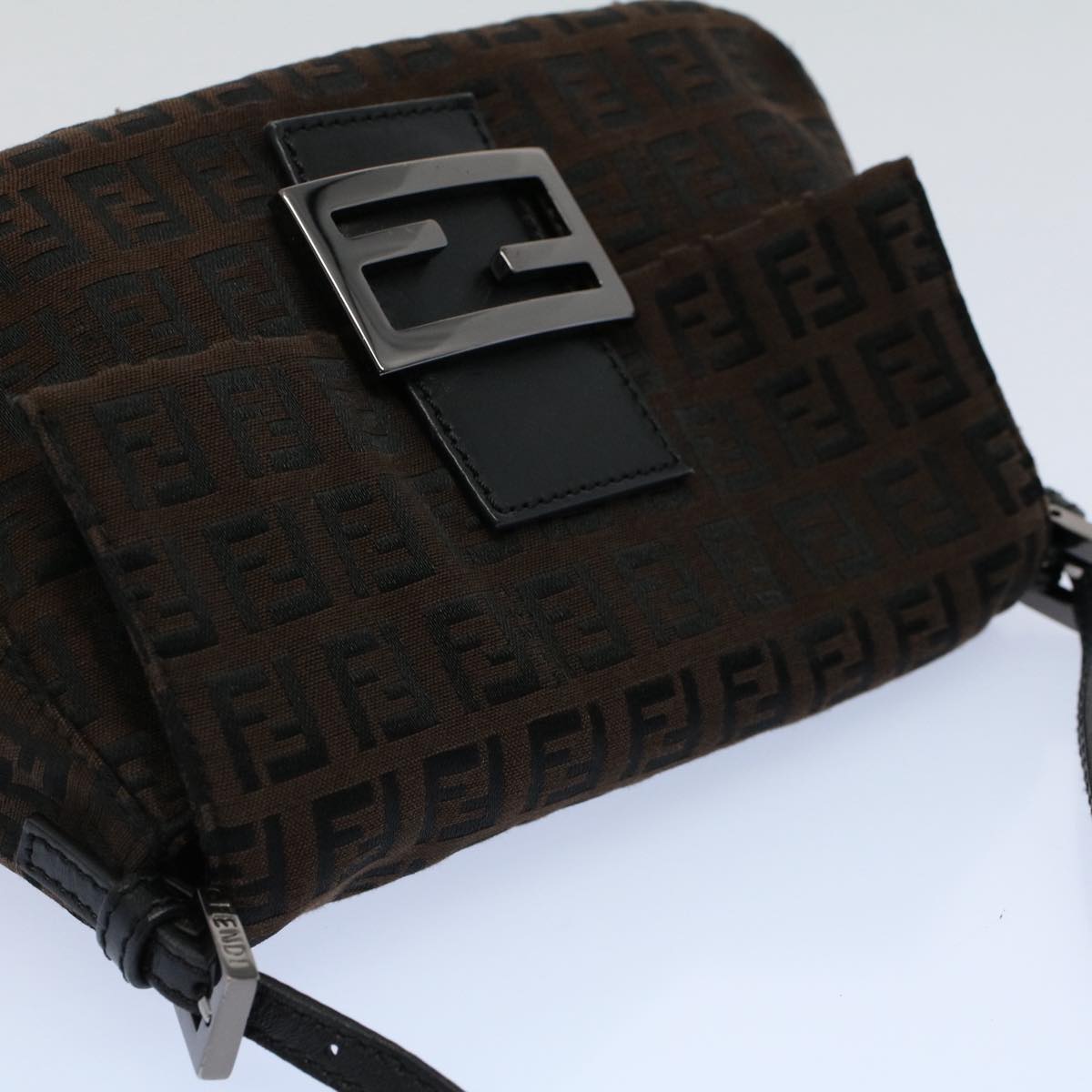 FENDI Zucchino Canvas Mini Mamma Baguette Shoulder Bag Brown yk9034