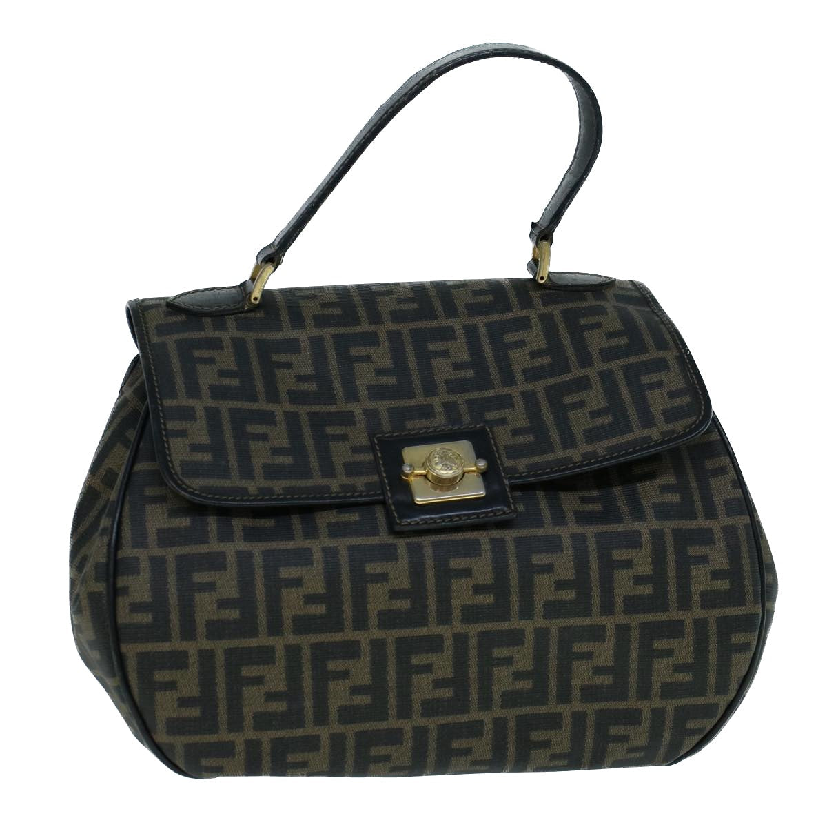 FENDI Zucca Canvas Shoulder Bag Coated Canvas Brown Black yk9059