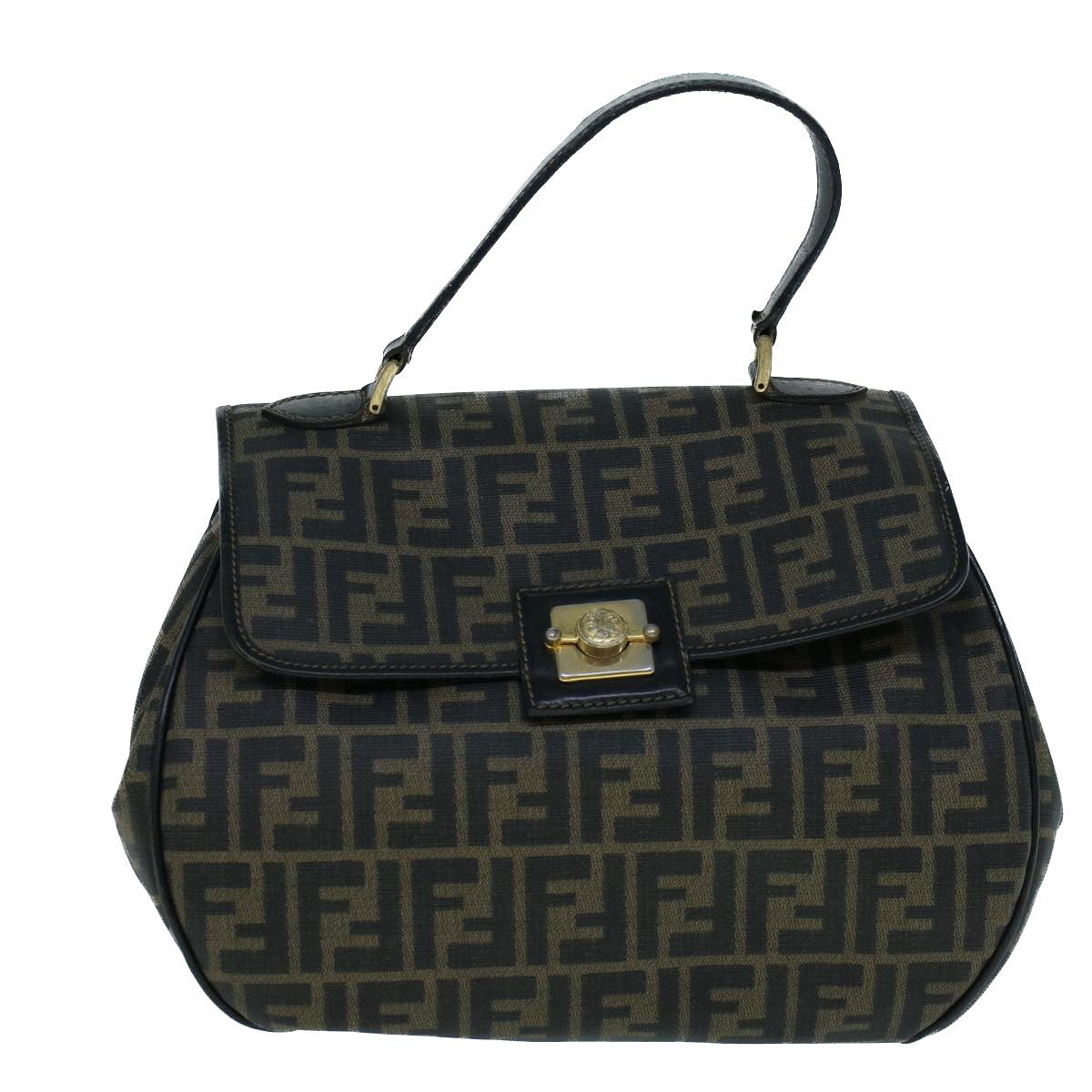 FENDI Zucca Canvas Shoulder Bag Coated Canvas Brown Black yk9059