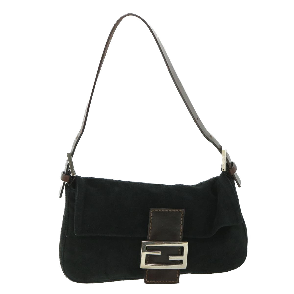 FENDI Mamma Baguette Shoulder Bag Suede Black yk9075