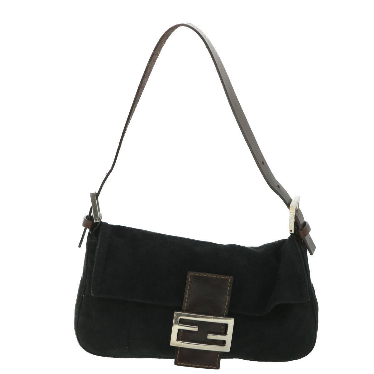 FENDI Mamma Baguette Shoulder Bag Suede Black yk9075