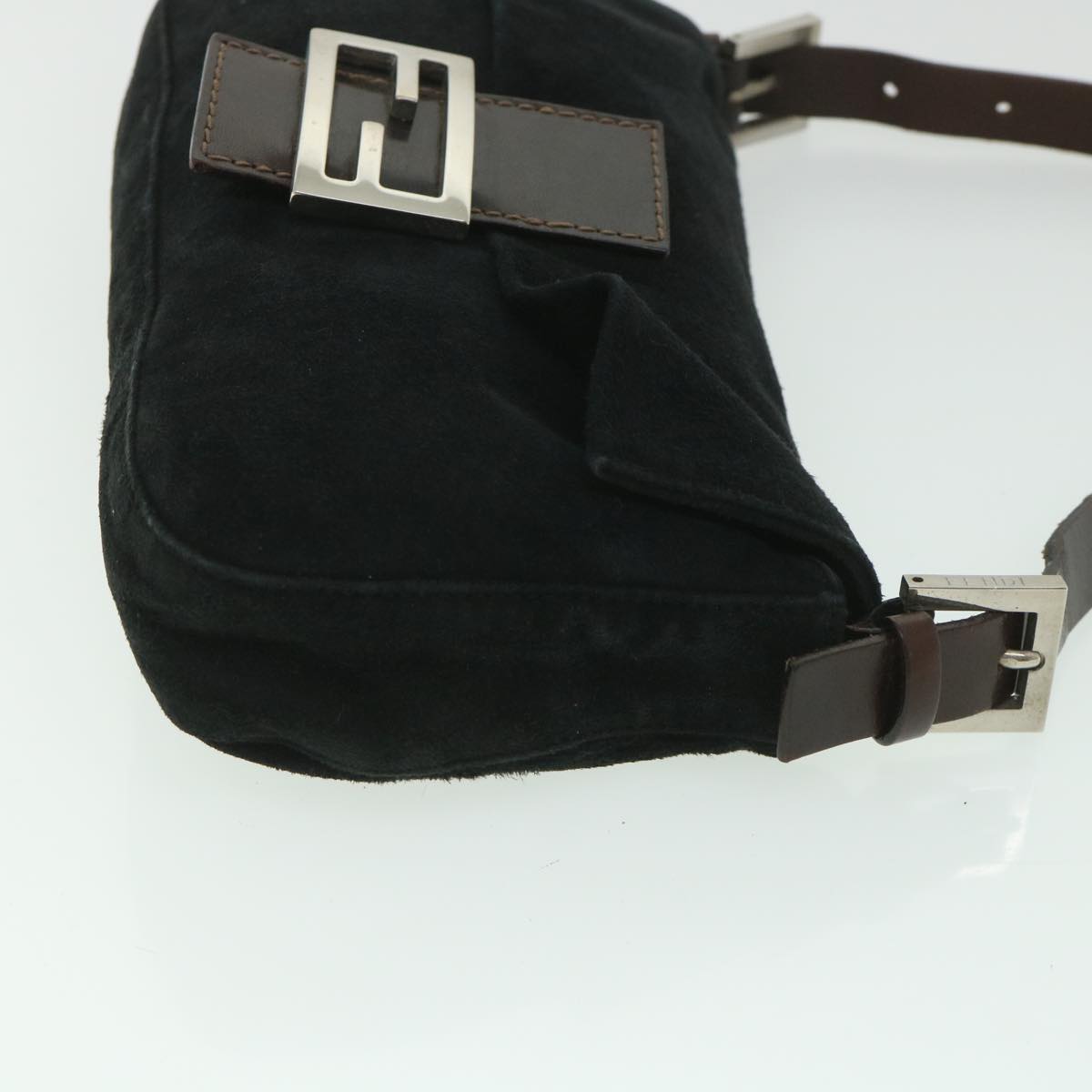 FENDI Mamma Baguette Shoulder Bag Suede Black yk9075