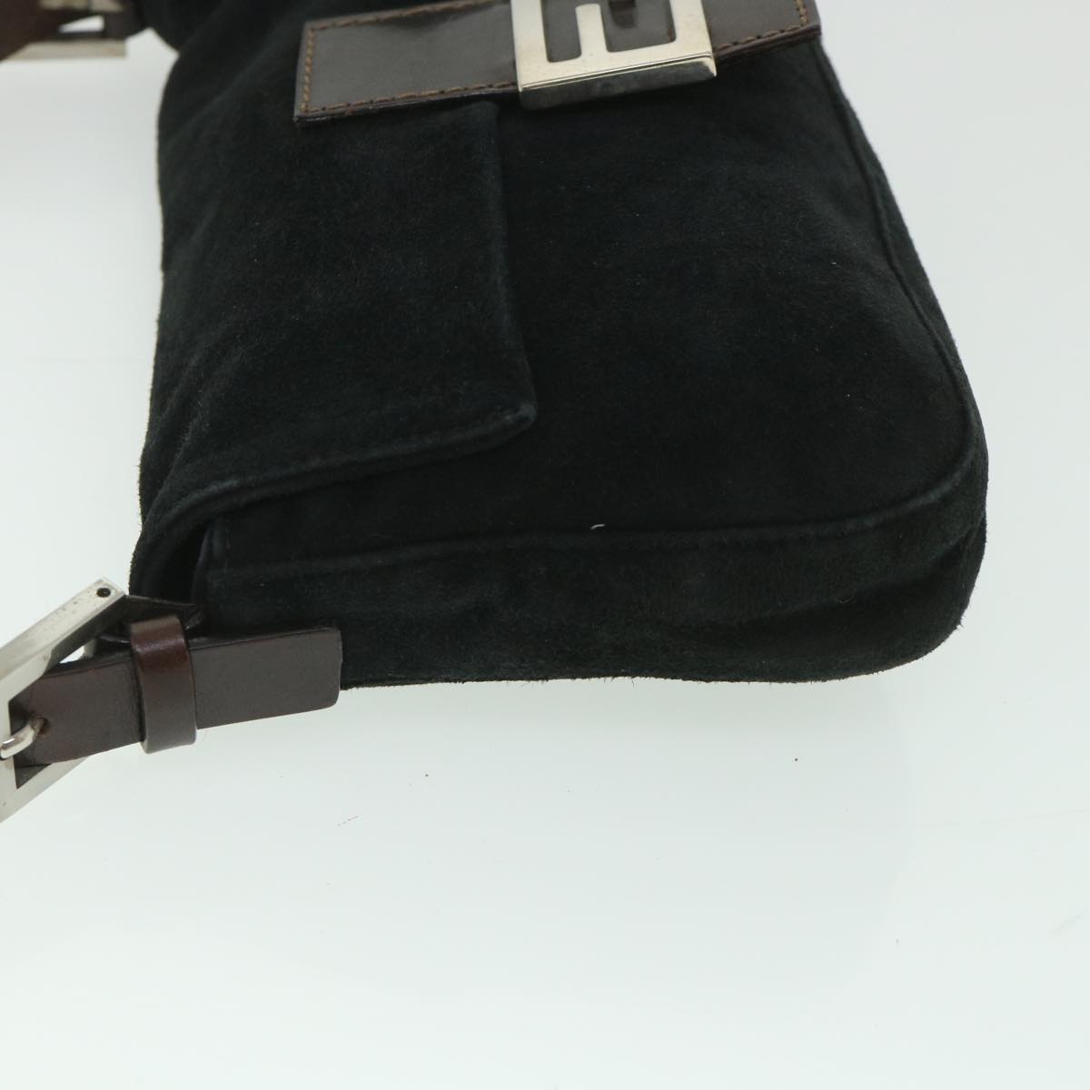 FENDI Mamma Baguette Shoulder Bag Suede Black yk9075