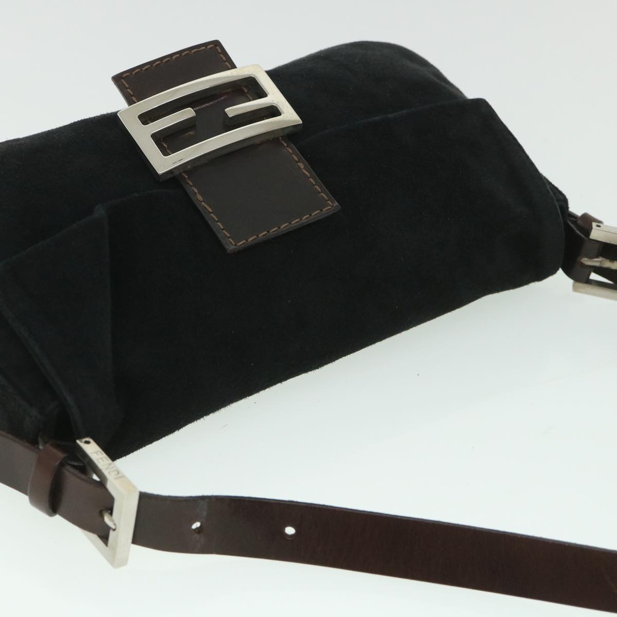FENDI Mamma Baguette Shoulder Bag Suede Black yk9075