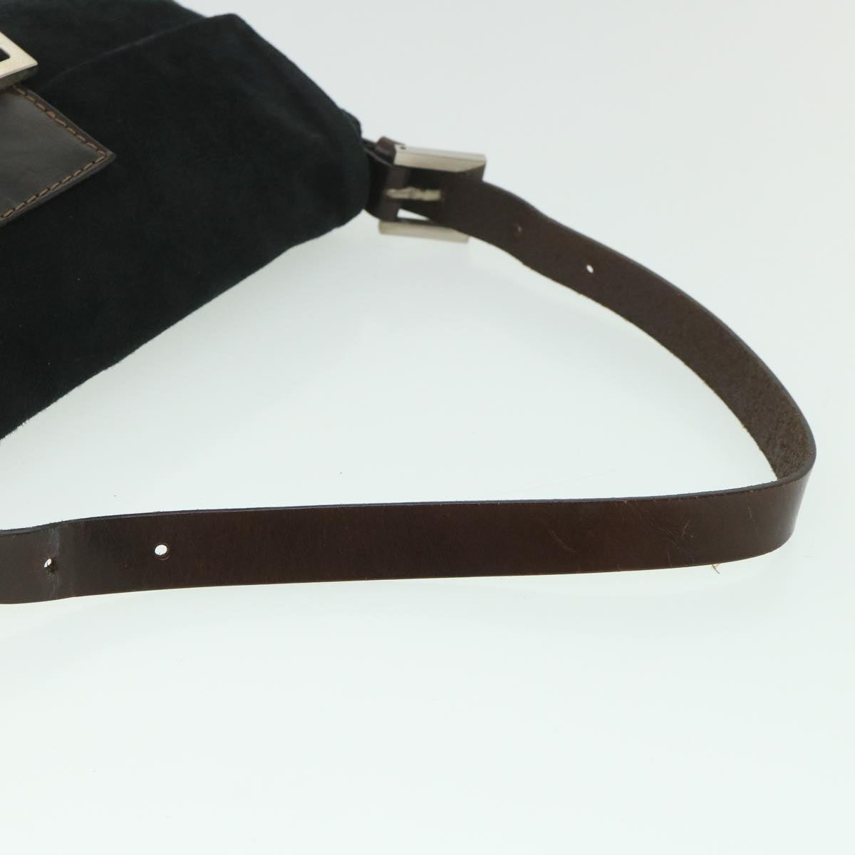 FENDI Mamma Baguette Shoulder Bag Suede Black yk9075