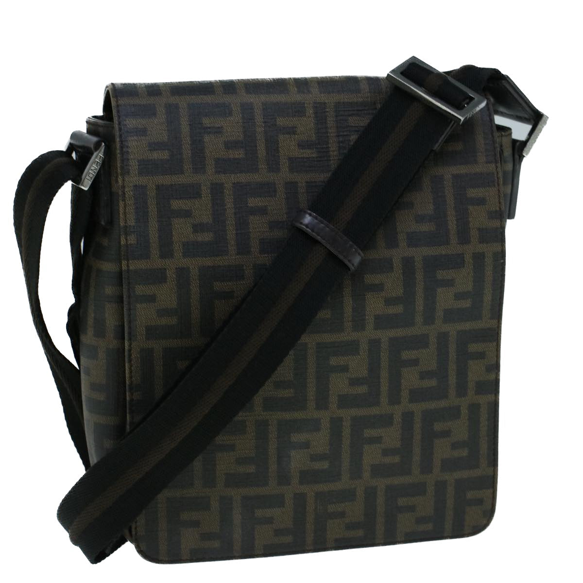 FENDI Zucca Canvas Shoulder Bag Black Brown yk9104