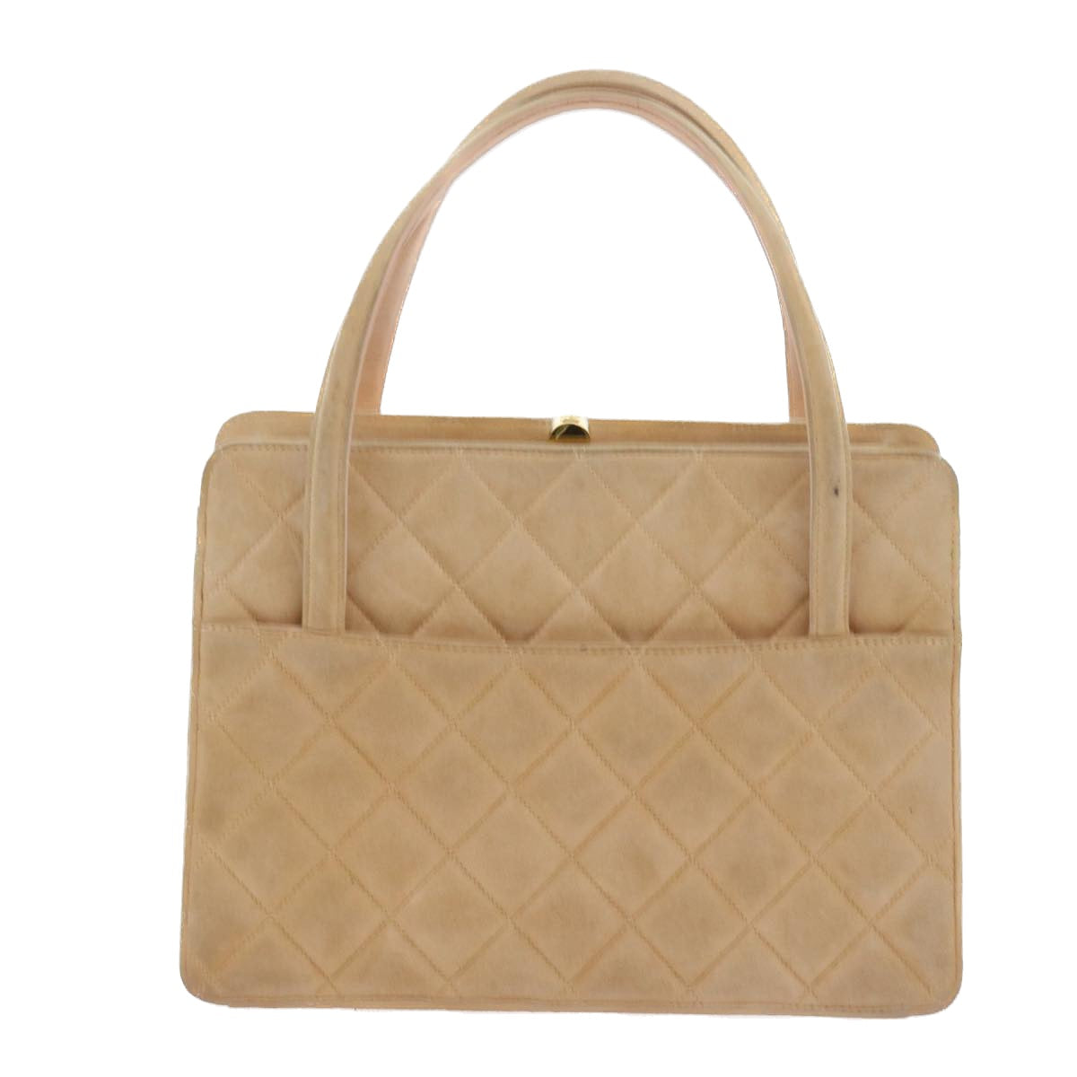 CHANEL Gamaguchi Hand Bag Suede Beige CC yk9125