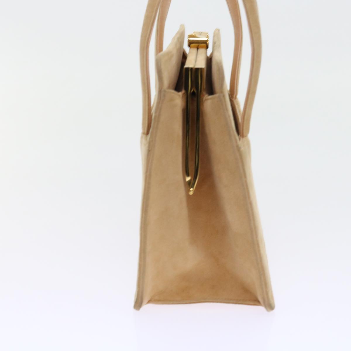CHANEL Gamaguchi Hand Bag Suede Beige CC yk9125