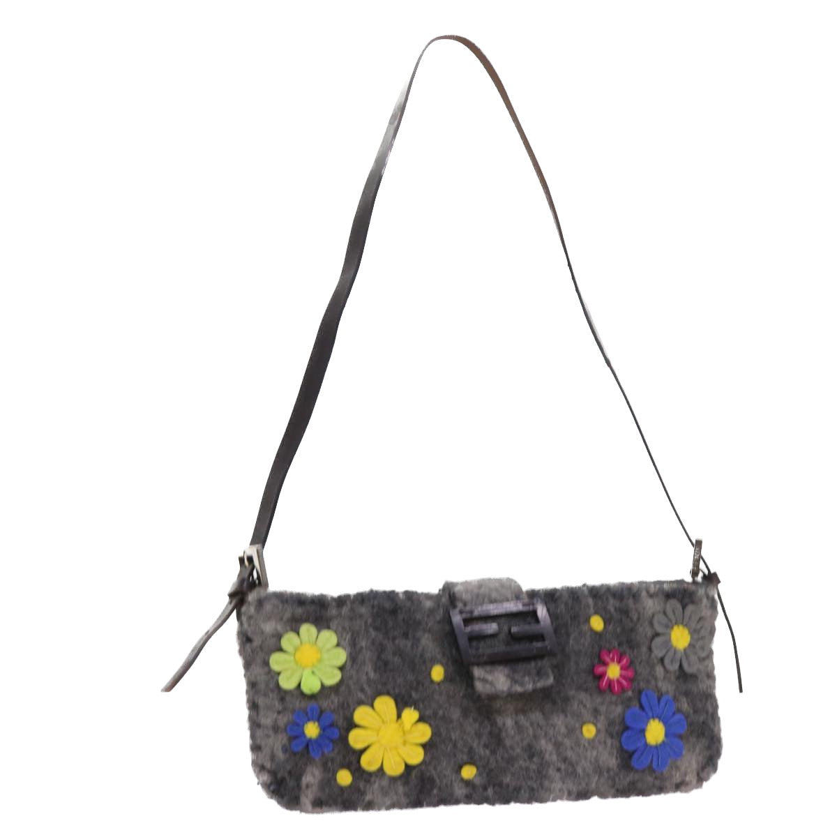 FENDI Flower Mamma Baguette Shoulder Bag Wool Multicolor yk9152