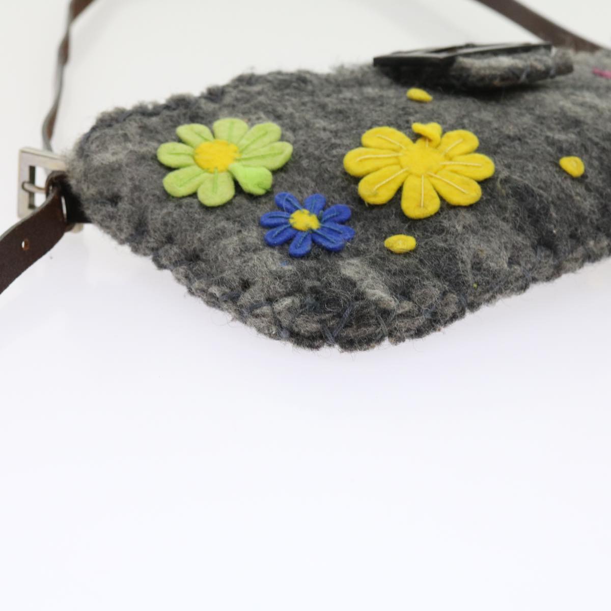 FENDI Flower Mamma Baguette Shoulder Bag Wool Multicolor yk9152