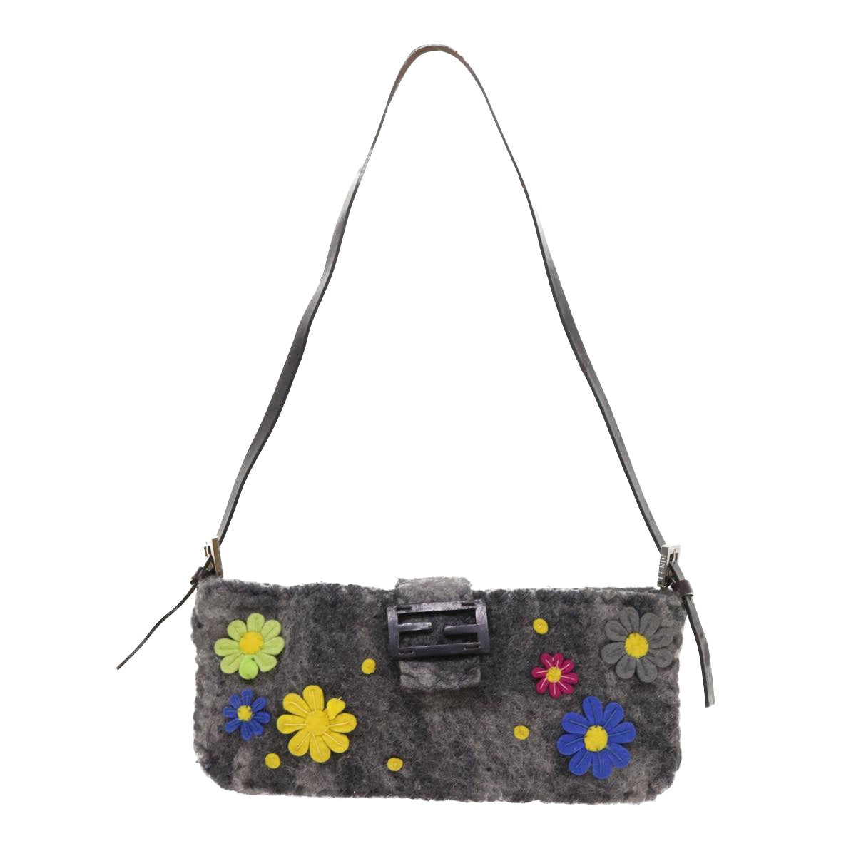 FENDI Flower Mamma Baguette Shoulder Bag Wool Multicolor yk9152