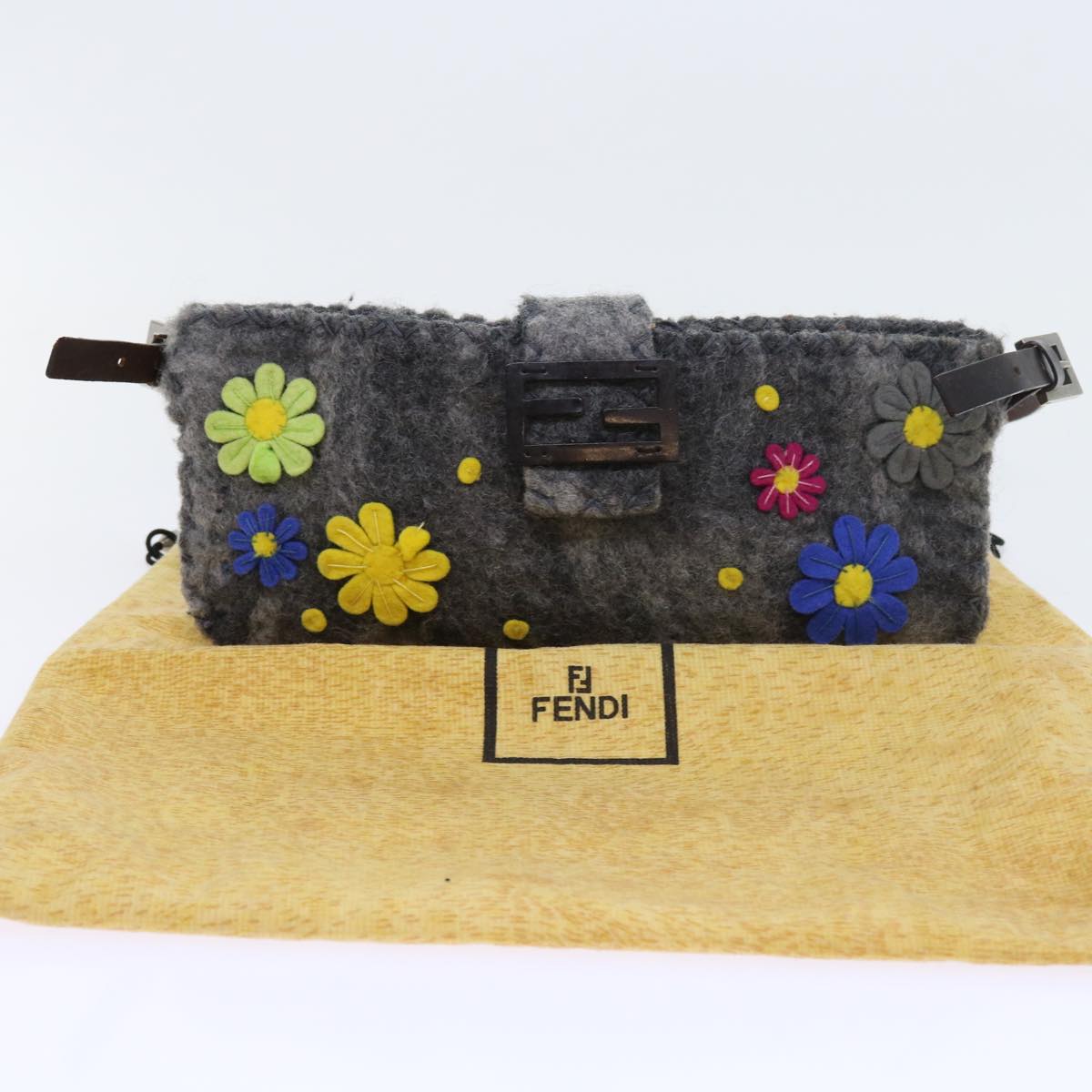 FENDI Flower Mamma Baguette Shoulder Bag Wool Multicolor yk9152