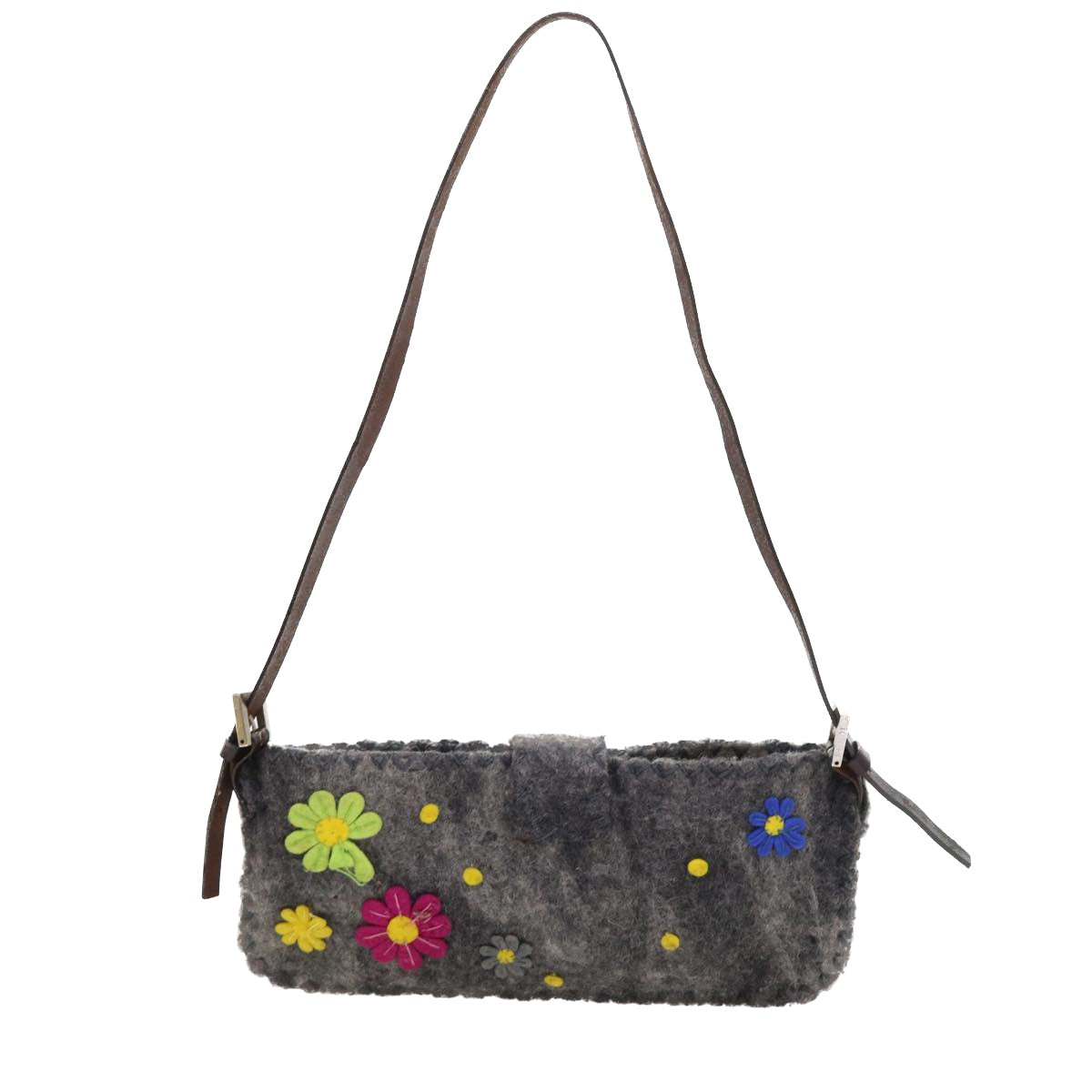 FENDI Flower Mamma Baguette Shoulder Bag Wool Multicolor yk9152
