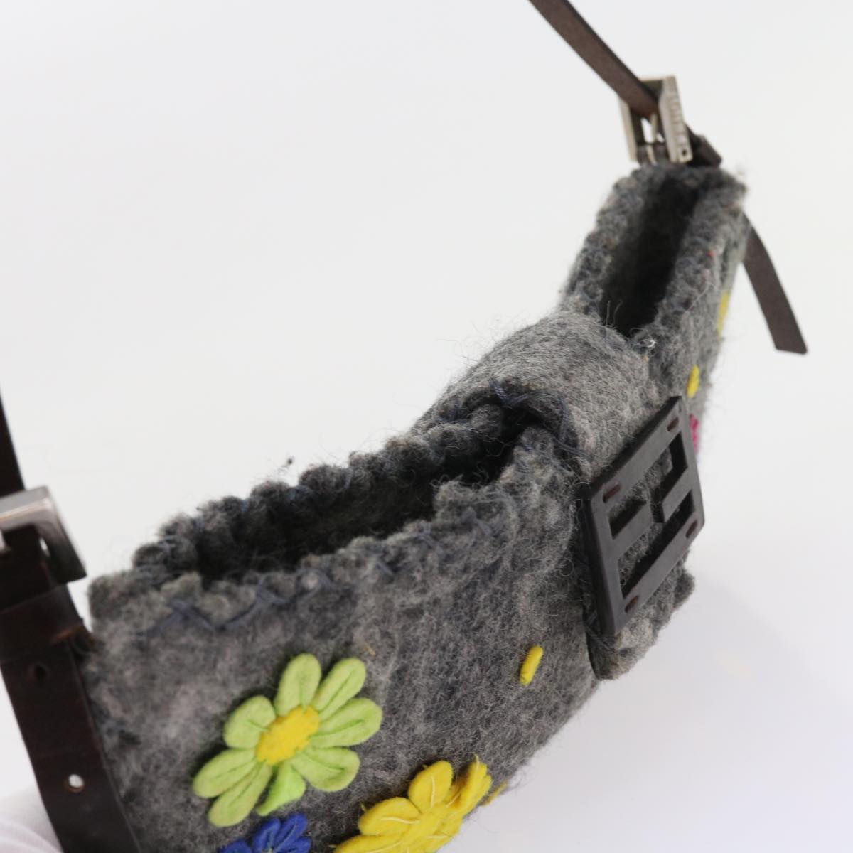 FENDI Flower Mamma Baguette Shoulder Bag Wool Multicolor yk9152