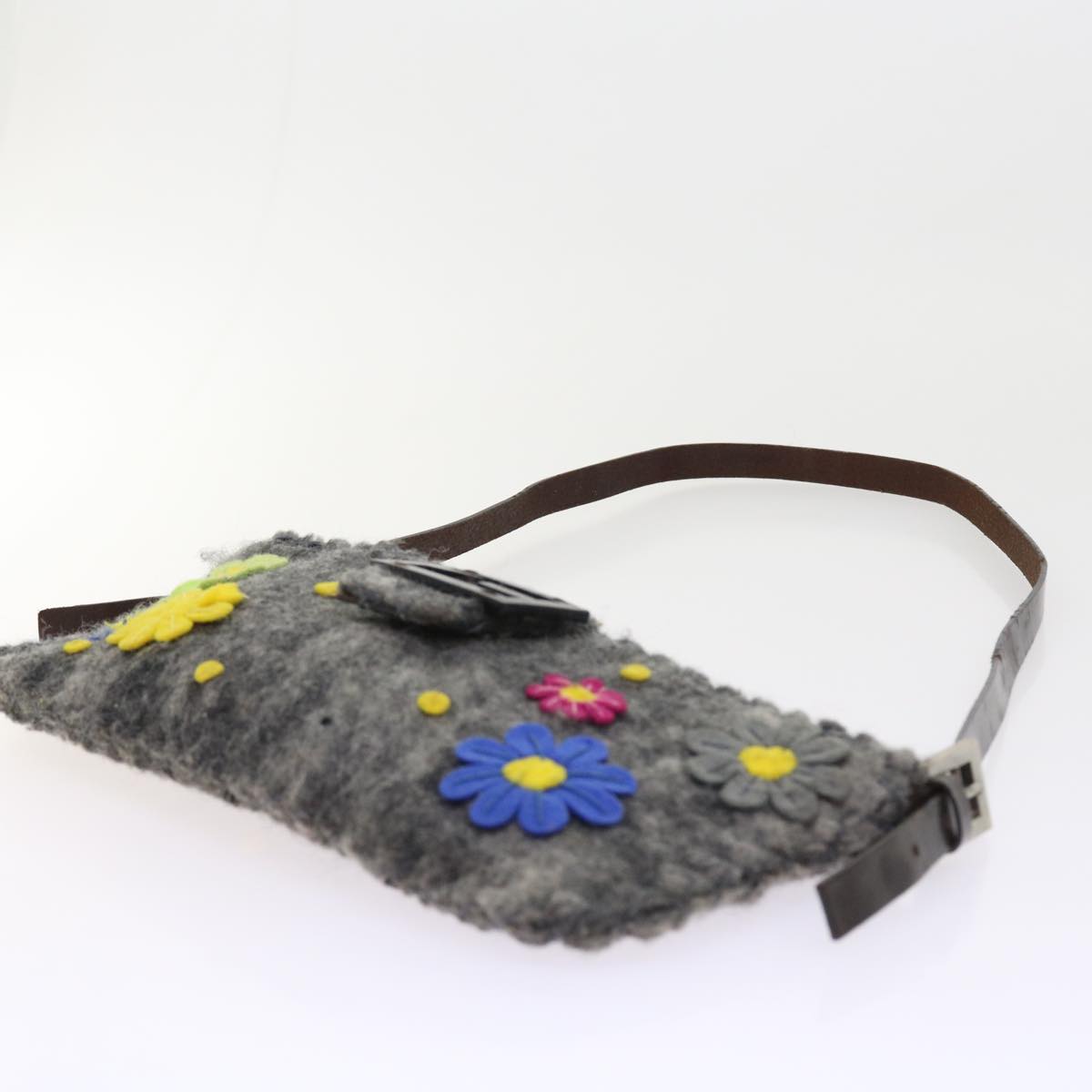 FENDI Flower Mamma Baguette Shoulder Bag Wool Multicolor yk9152