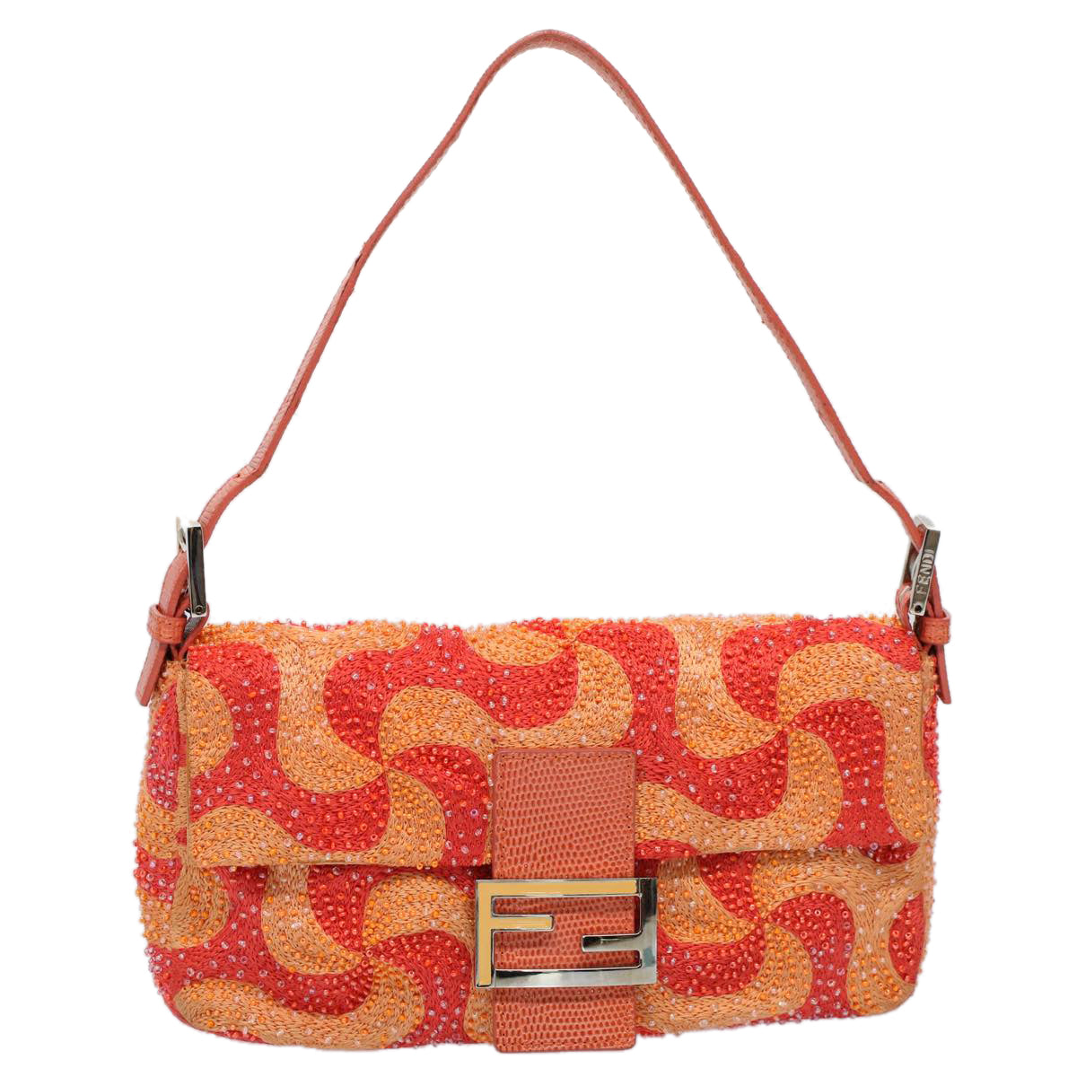 FENDI Mamma Baguette Shoulder Bag Beads Orange 2454 26424 018 yk9167