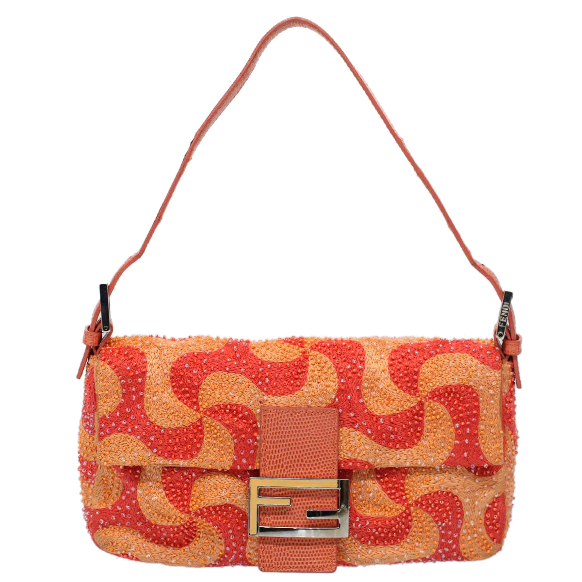 FENDI Mamma Baguette Shoulder Bag Beads Orange 2454 26424 018 yk9167