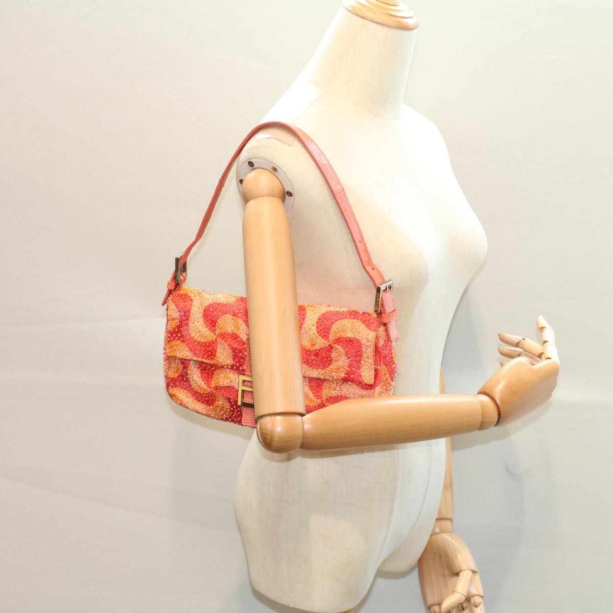 FENDI Mamma Baguette Shoulder Bag Beads Orange 2454 26424 018 yk9167