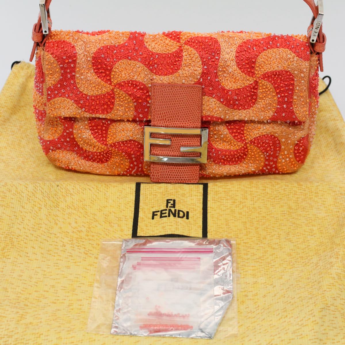 FENDI Mamma Baguette Shoulder Bag Beads Orange 2454 26424 018 yk9167