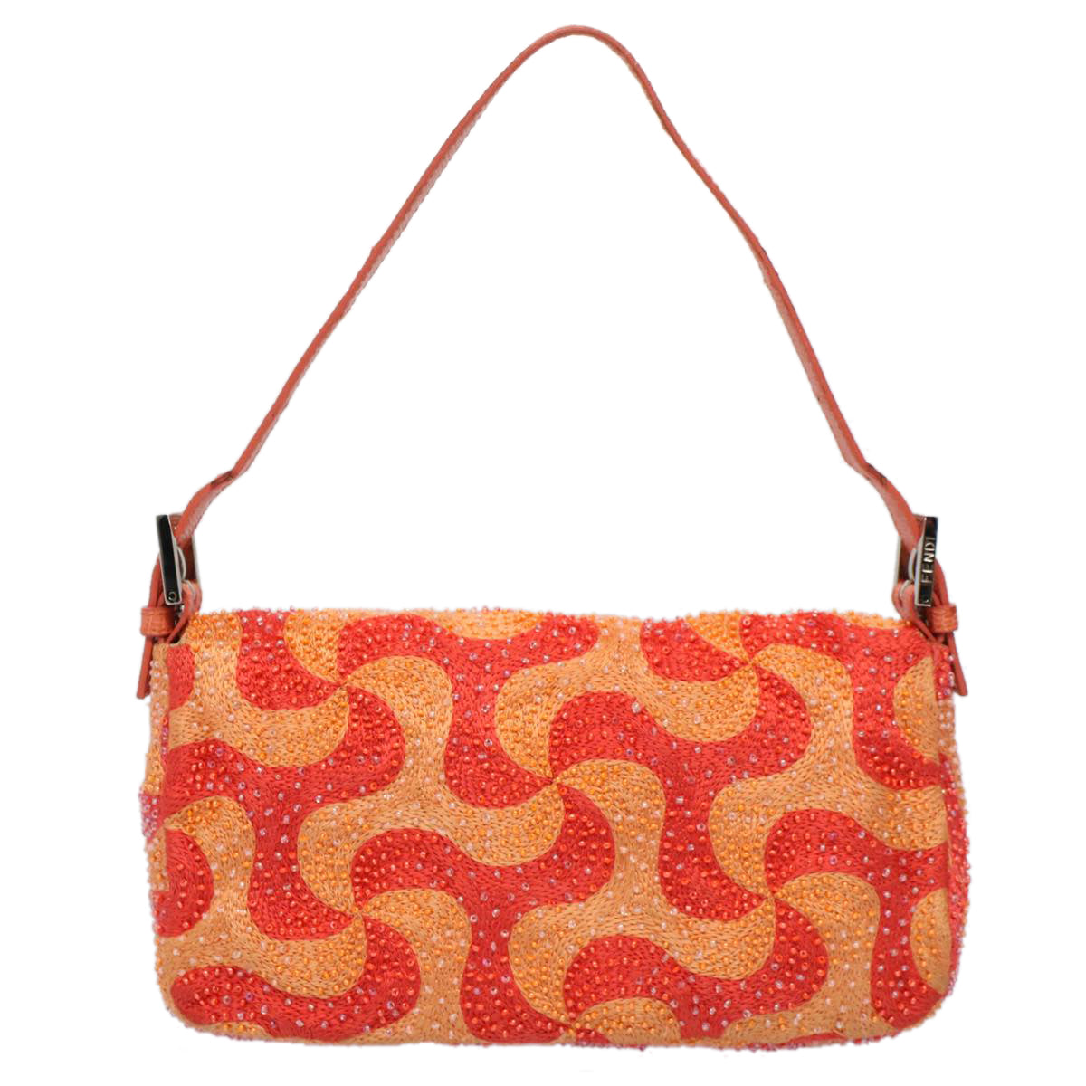 FENDI Mamma Baguette Shoulder Bag Beads Orange 2454 26424 018 yk9167