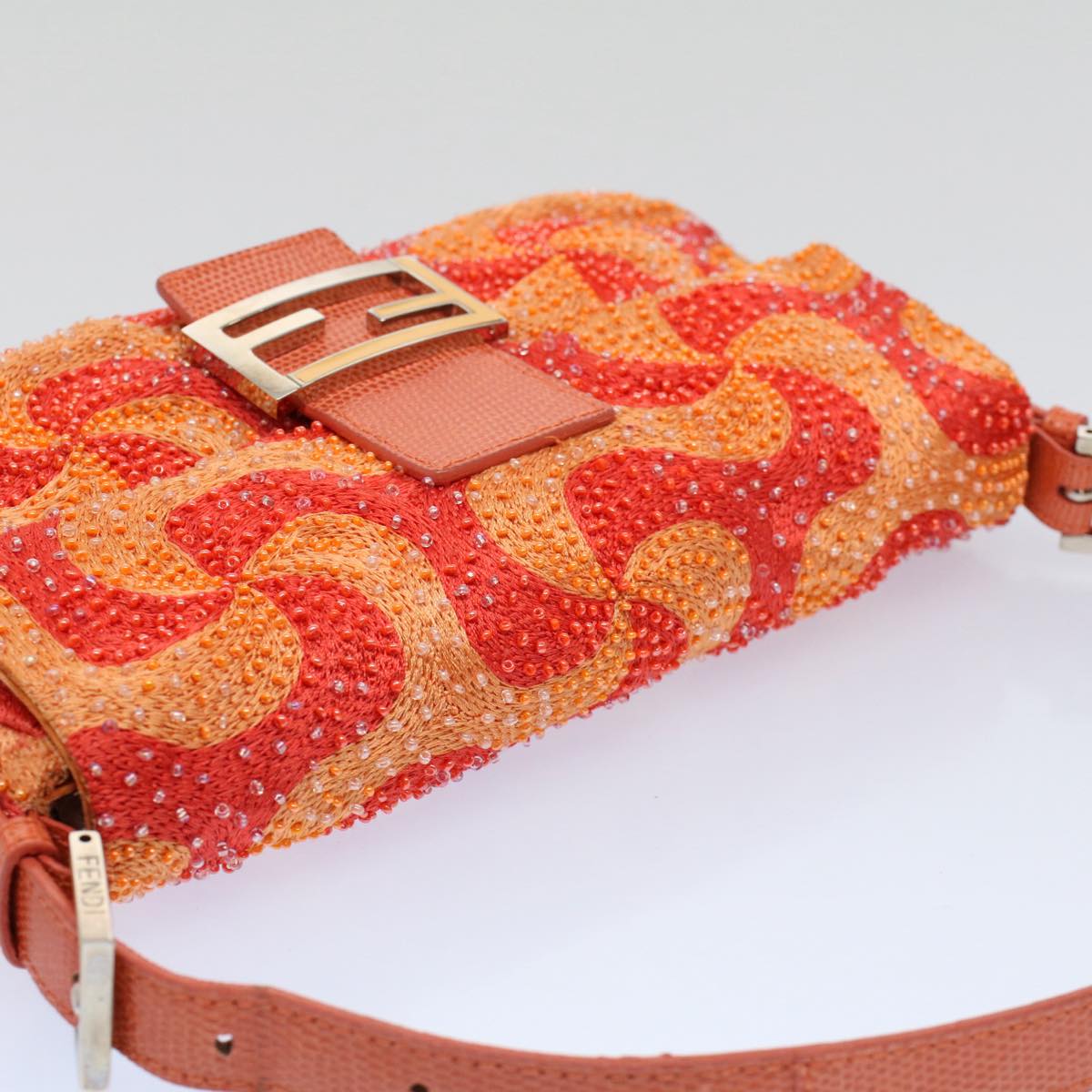 FENDI Mamma Baguette Shoulder Bag Beads Orange 2454 26424 018 yk9167