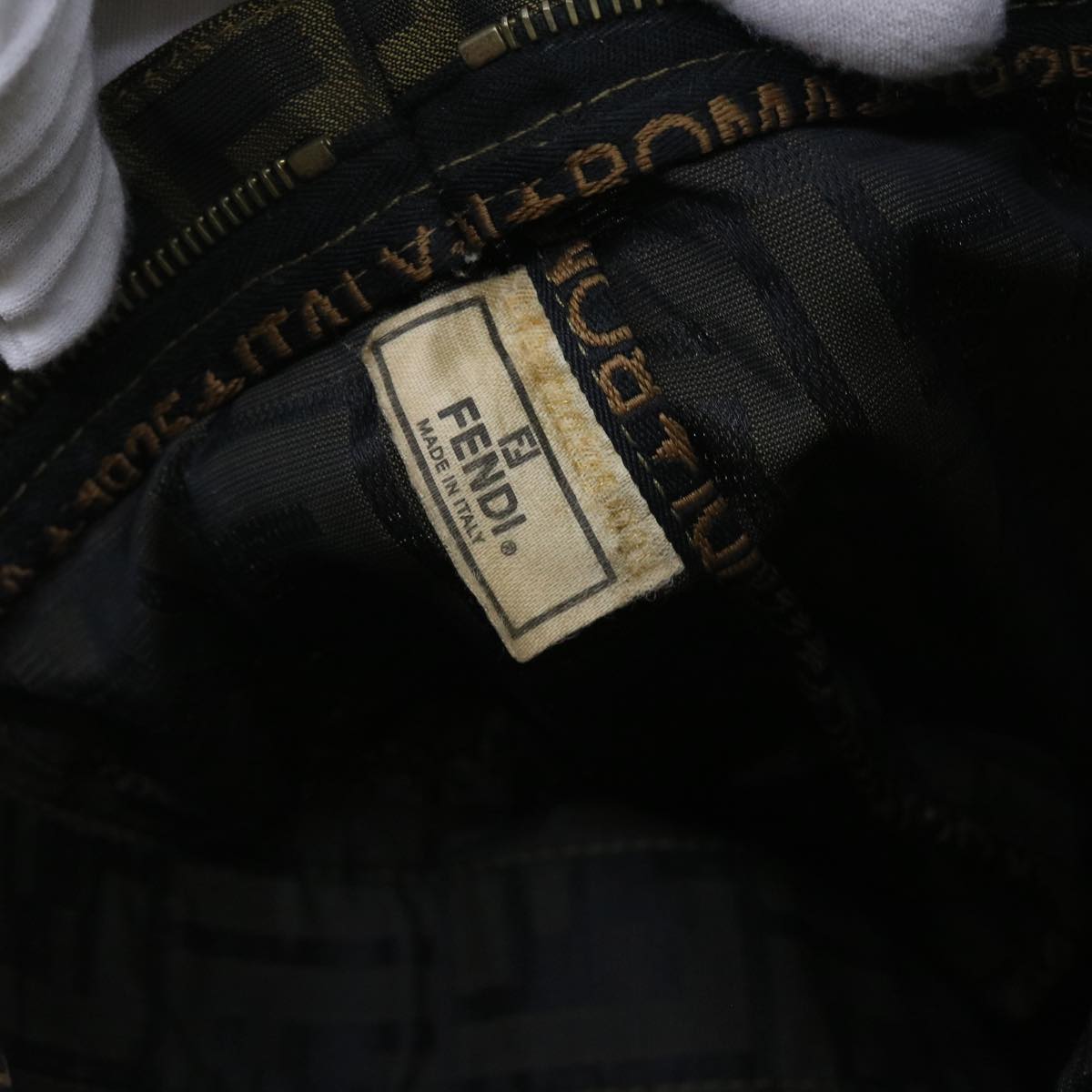 FENDI Zucca Canvas Hand Bag Black Brown yk9170